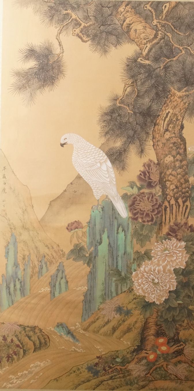Chine XXe -Peinture Adler in einer Berglandschaft. Großes Gemälde in Tempera. Un&hellip;