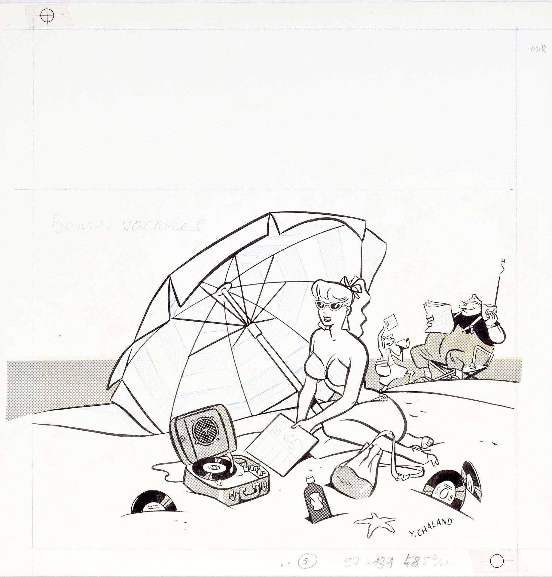 CHALAND, Yves (1957-1990) Bonnes Vacances, illustration pour une carte postale, &hellip;
