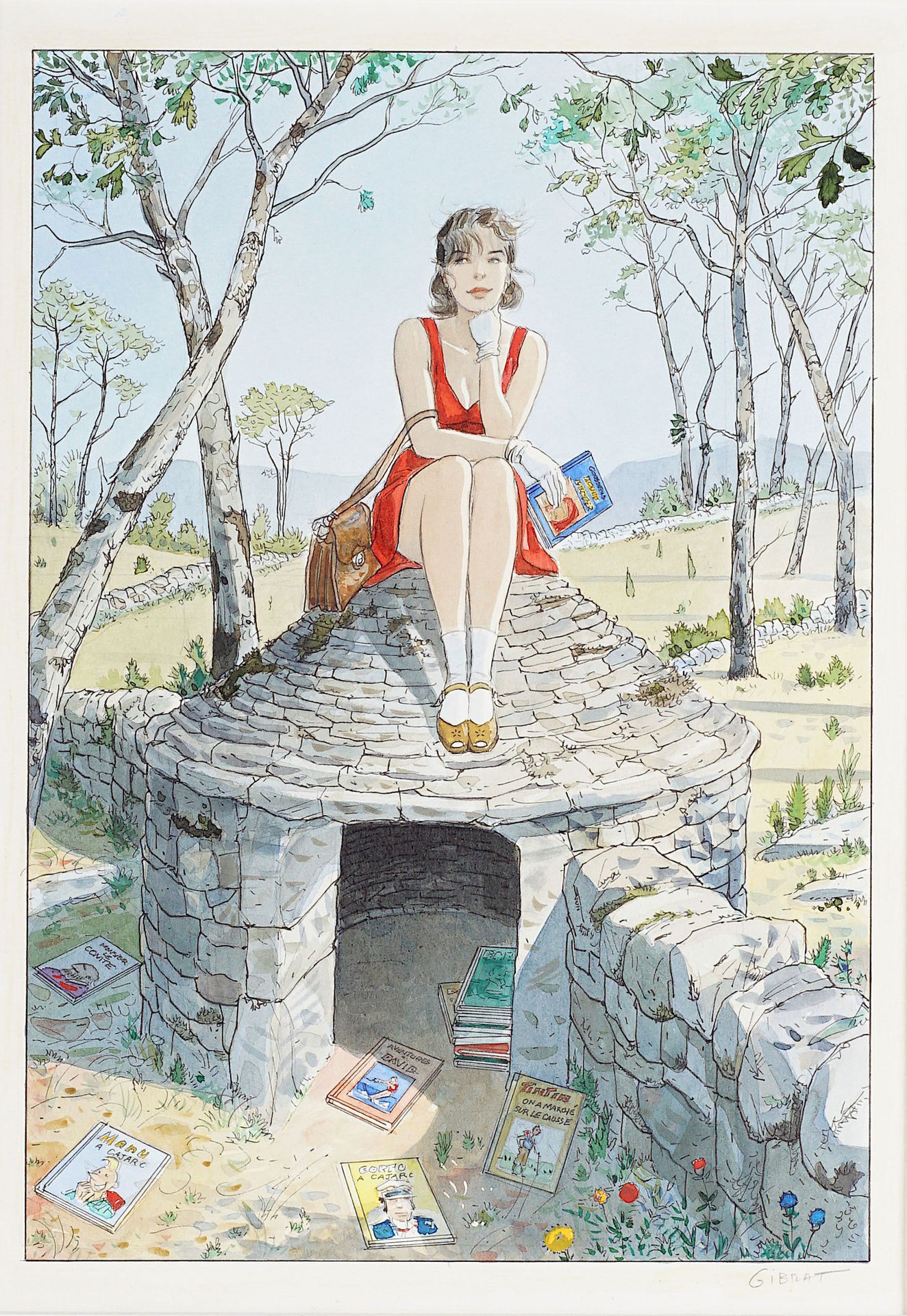 GIBRAT, Jean-Pierre (1954) 1999年卡亚克漫画展海报的彩色原画，尺寸为34.5 x 24厘米