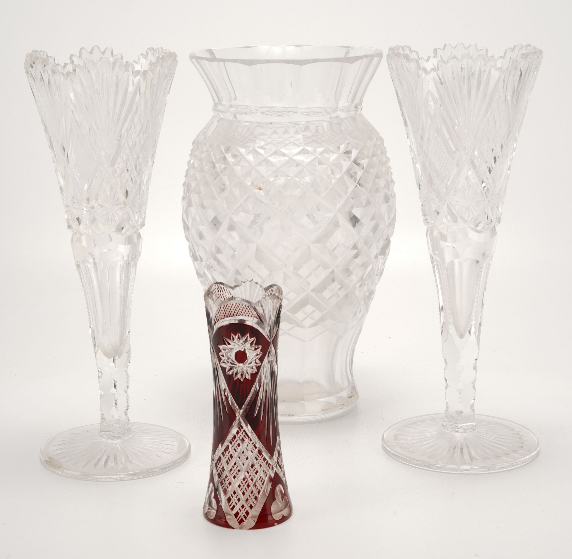 Val Saint Lambert - VSL 一对喇叭口的花瓶。两个水晶花瓶是连在一起的。
