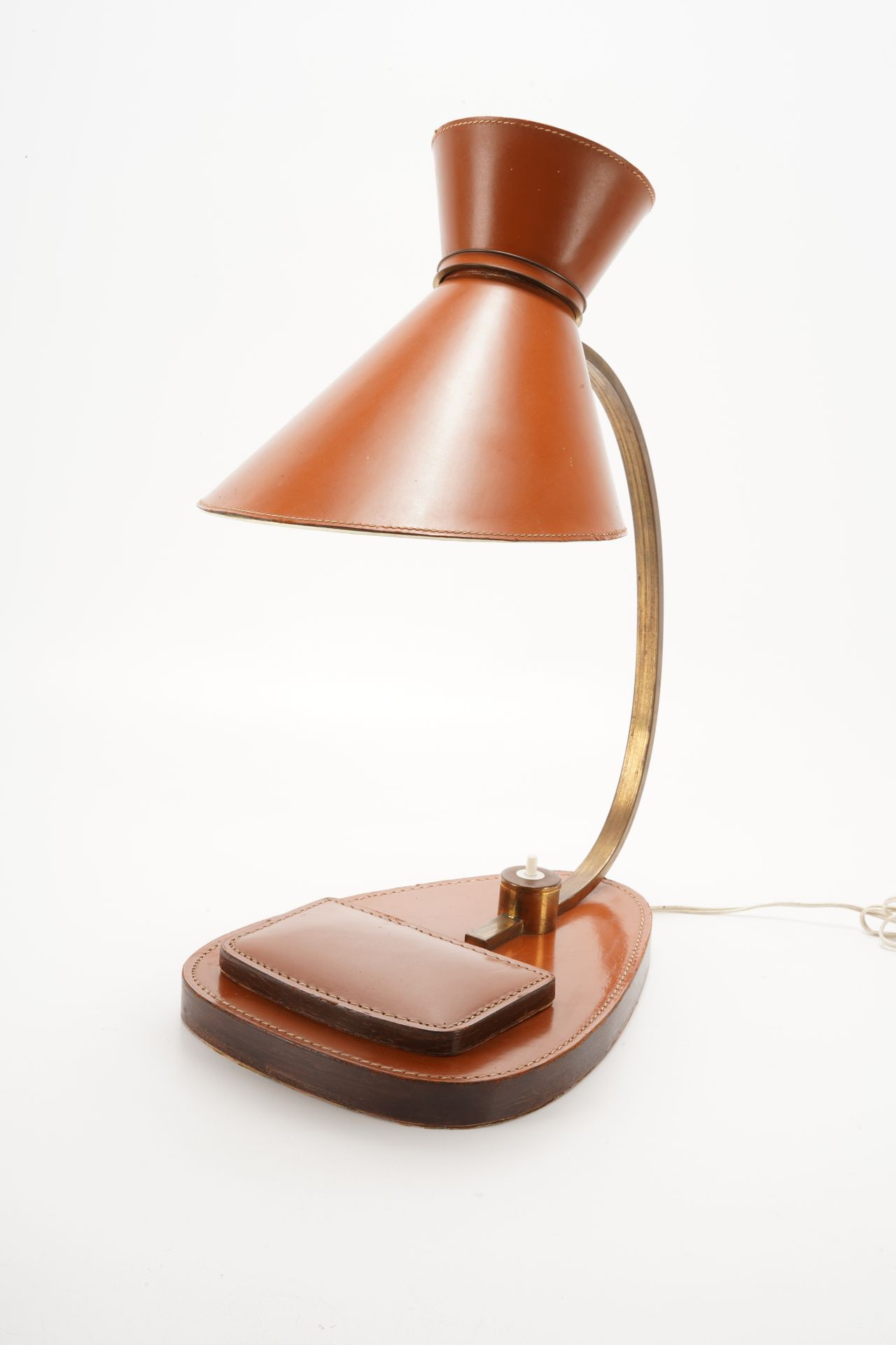 Jacques ADNET (1900-1984) Desk lamp diabolo, ca 1950. Brass and metal covered wi&hellip;