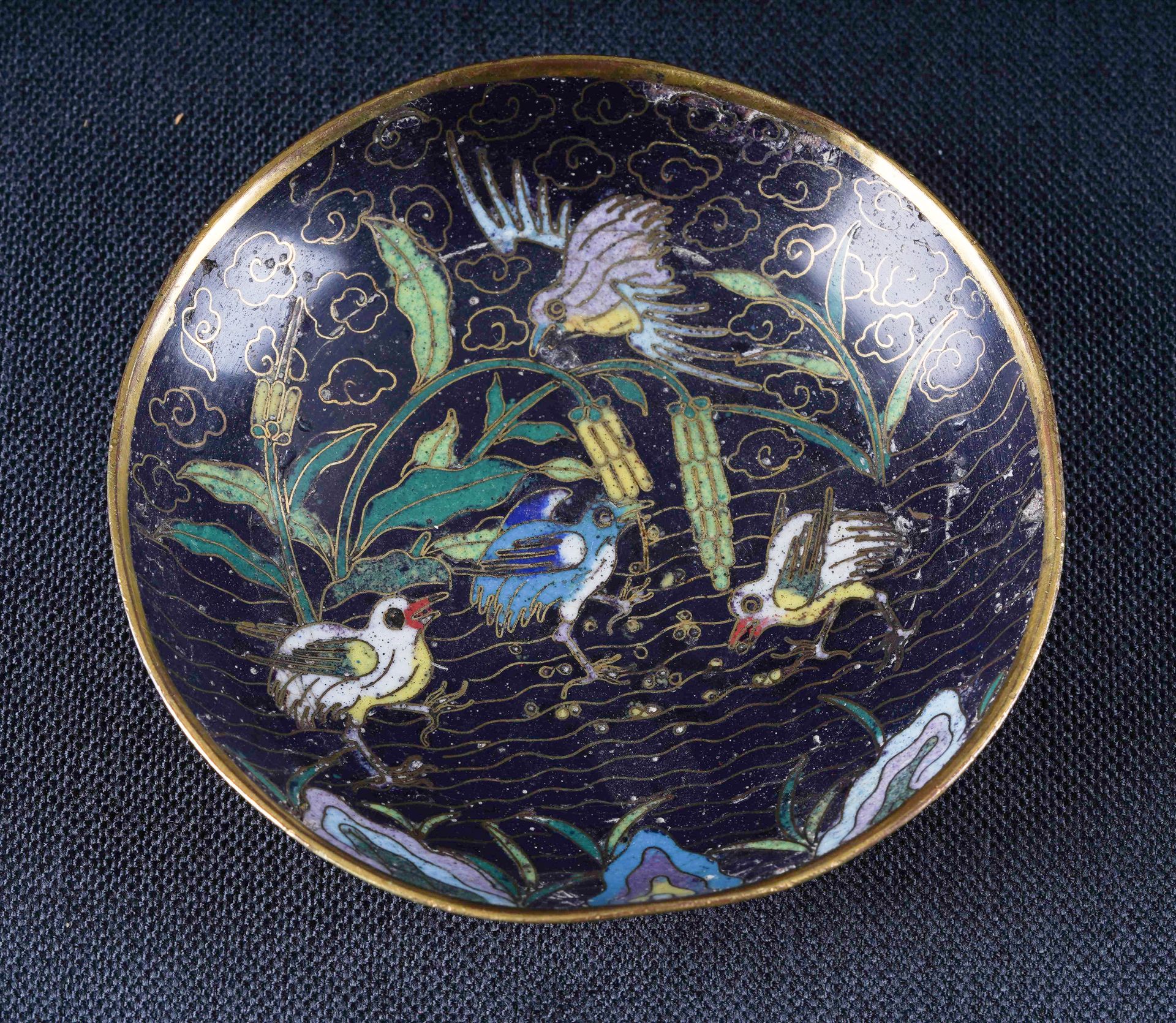 Chine - fin XVIII début XIXe Coupelle en émail cloisonné à fond noir à décor d'o&hellip;