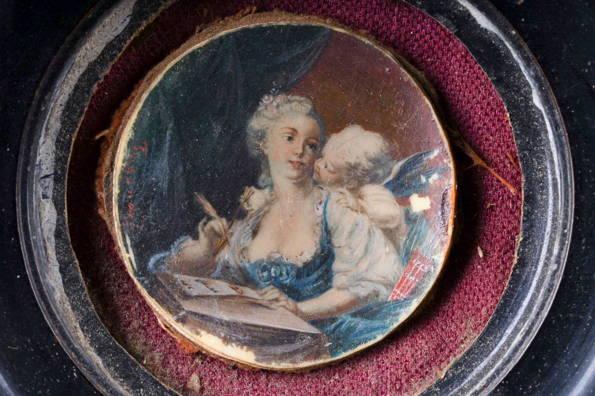 Jean-Honoré FRAGONARD (1732-1806) Miniature au billet doux. Gouache sur ivoire e&hellip;