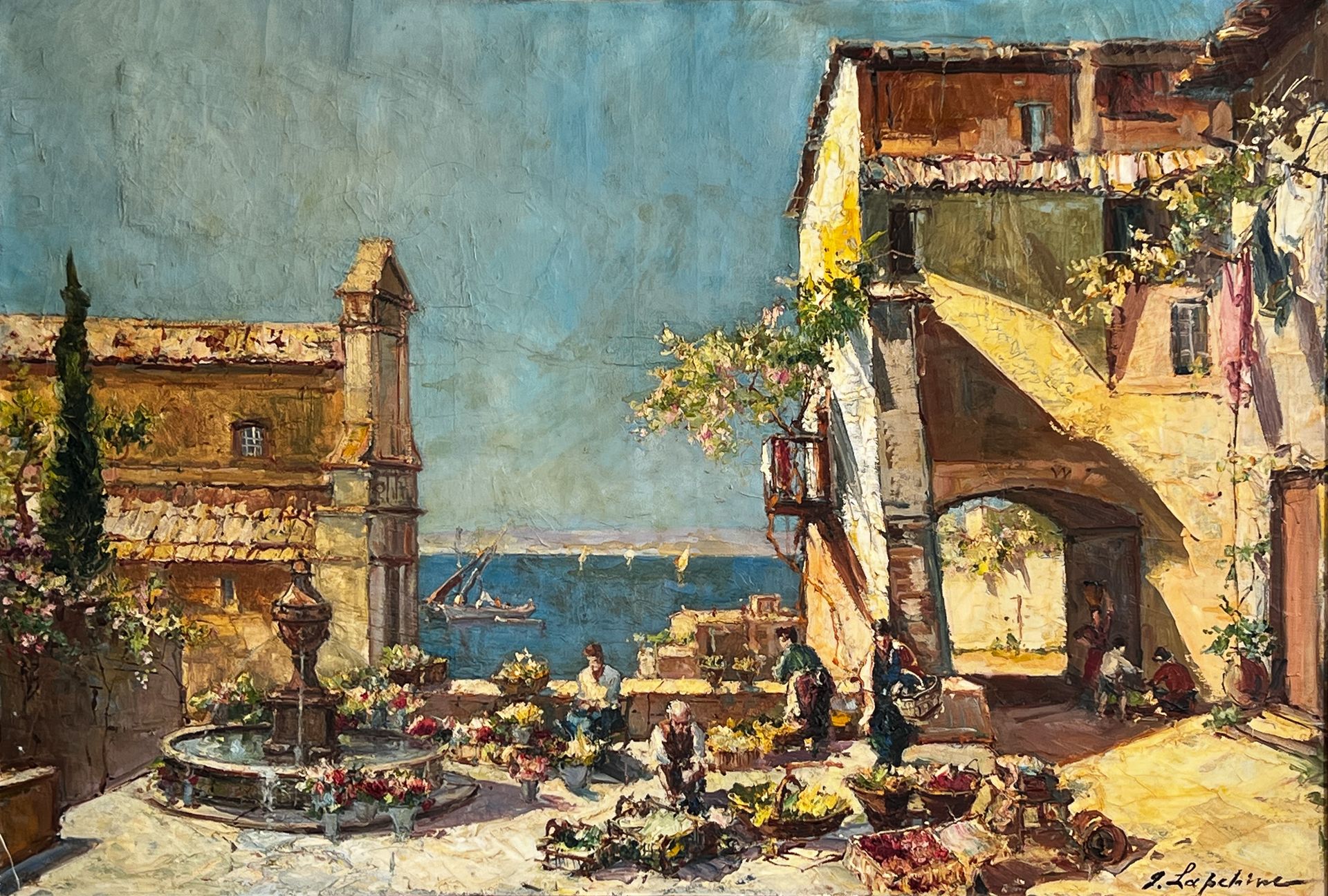 Georges LAPCHINE (1885-1950) Vue de Bormes les Mimosas. Huile sur toile. 89 x 13&hellip;