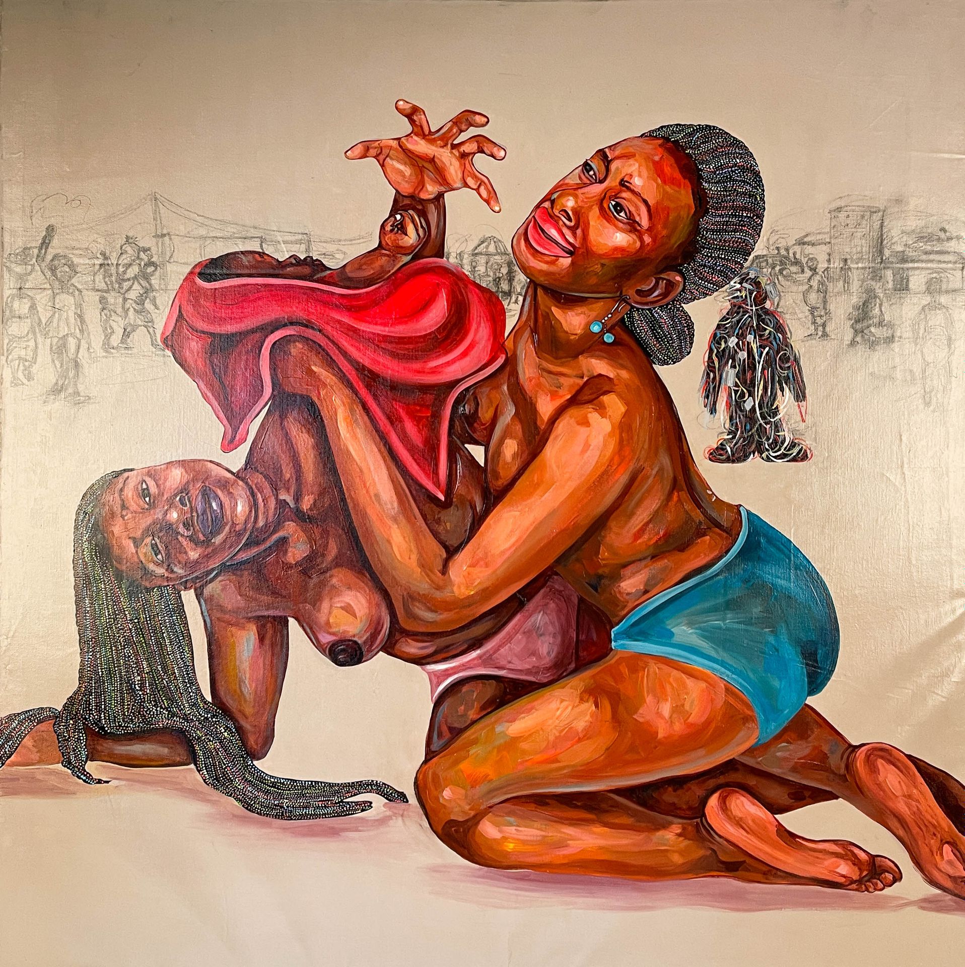 Falonne MAMBU, 1991. Lives and works in Kinshasa, DRC 标题: 我们宝贵的未来。布面油画。100 x 100&hellip;