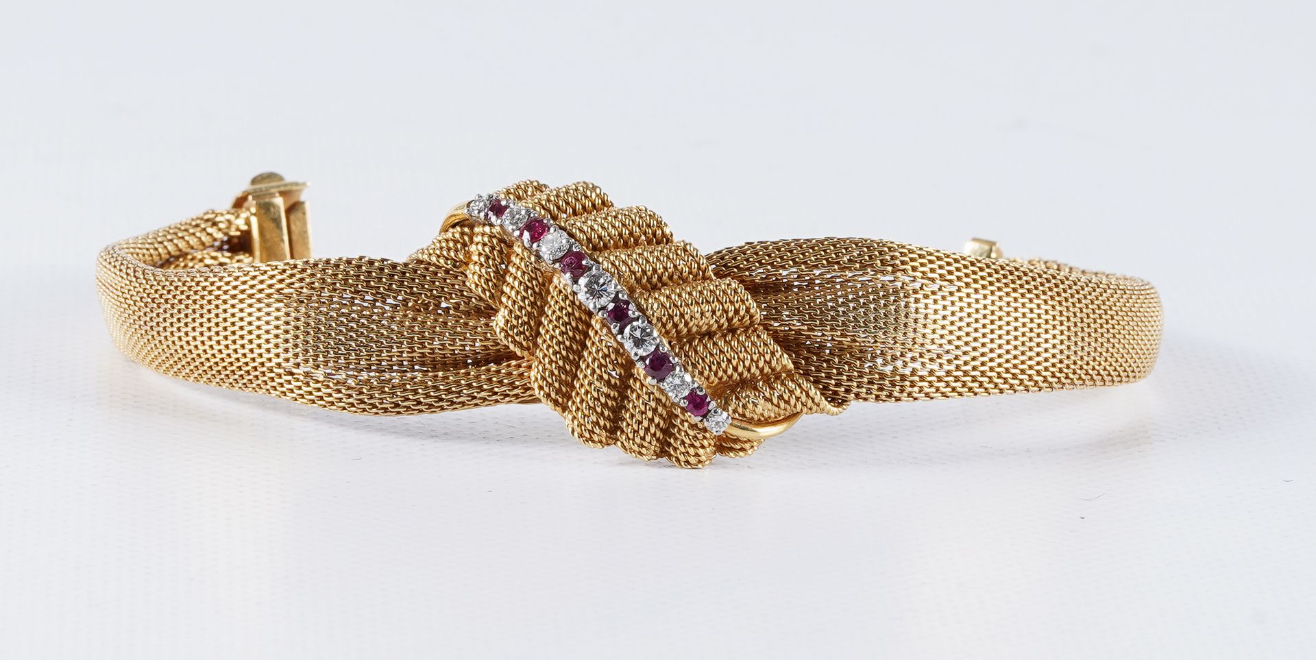 Bracelet Gold bracelet 18 ct and stones, 7 diamonds and 6 rubies. Hallmark of ma&hellip;