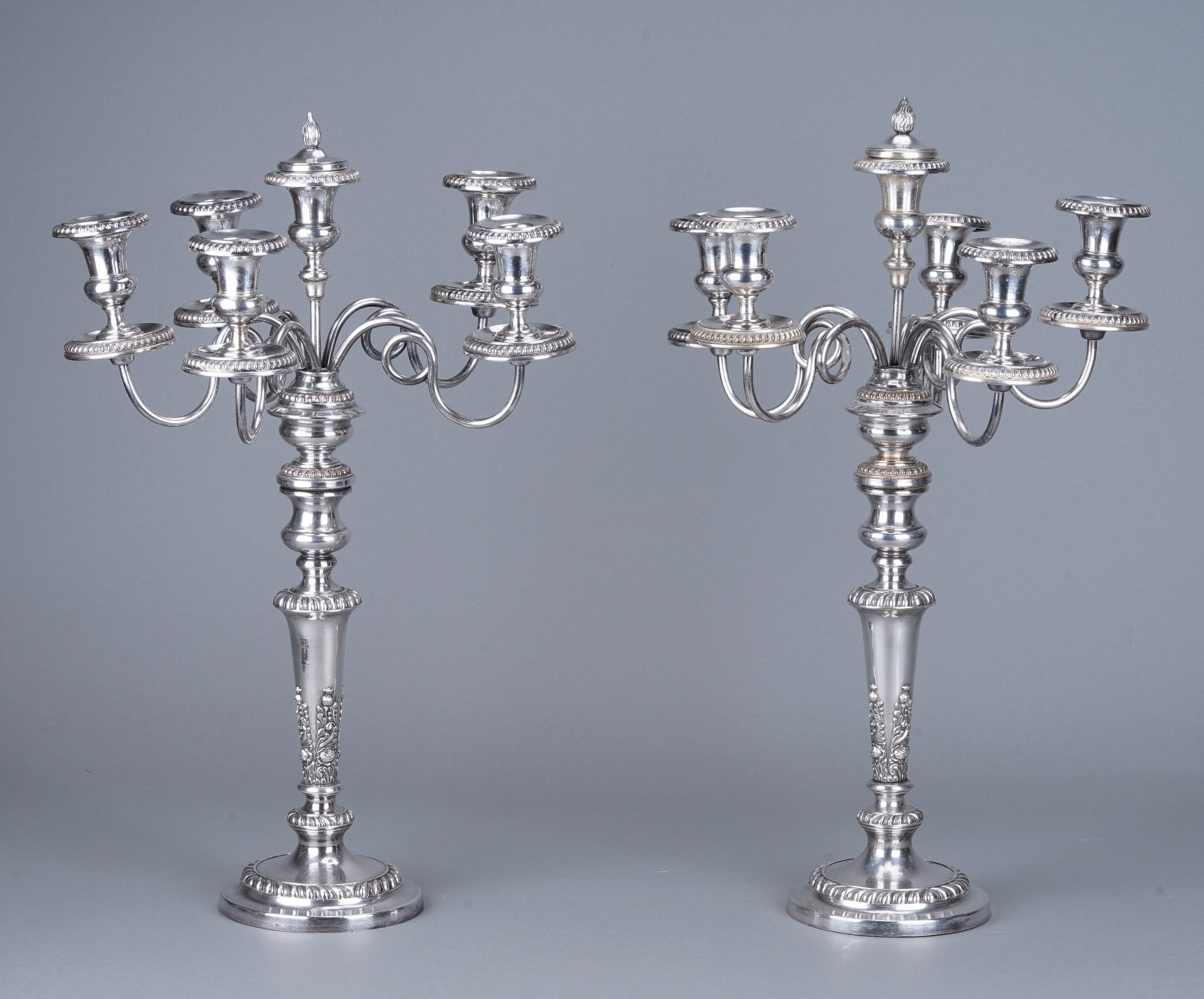 C. BALAINE Paris Pair of large 5-light candelabras (plus one in the central shaf&hellip;