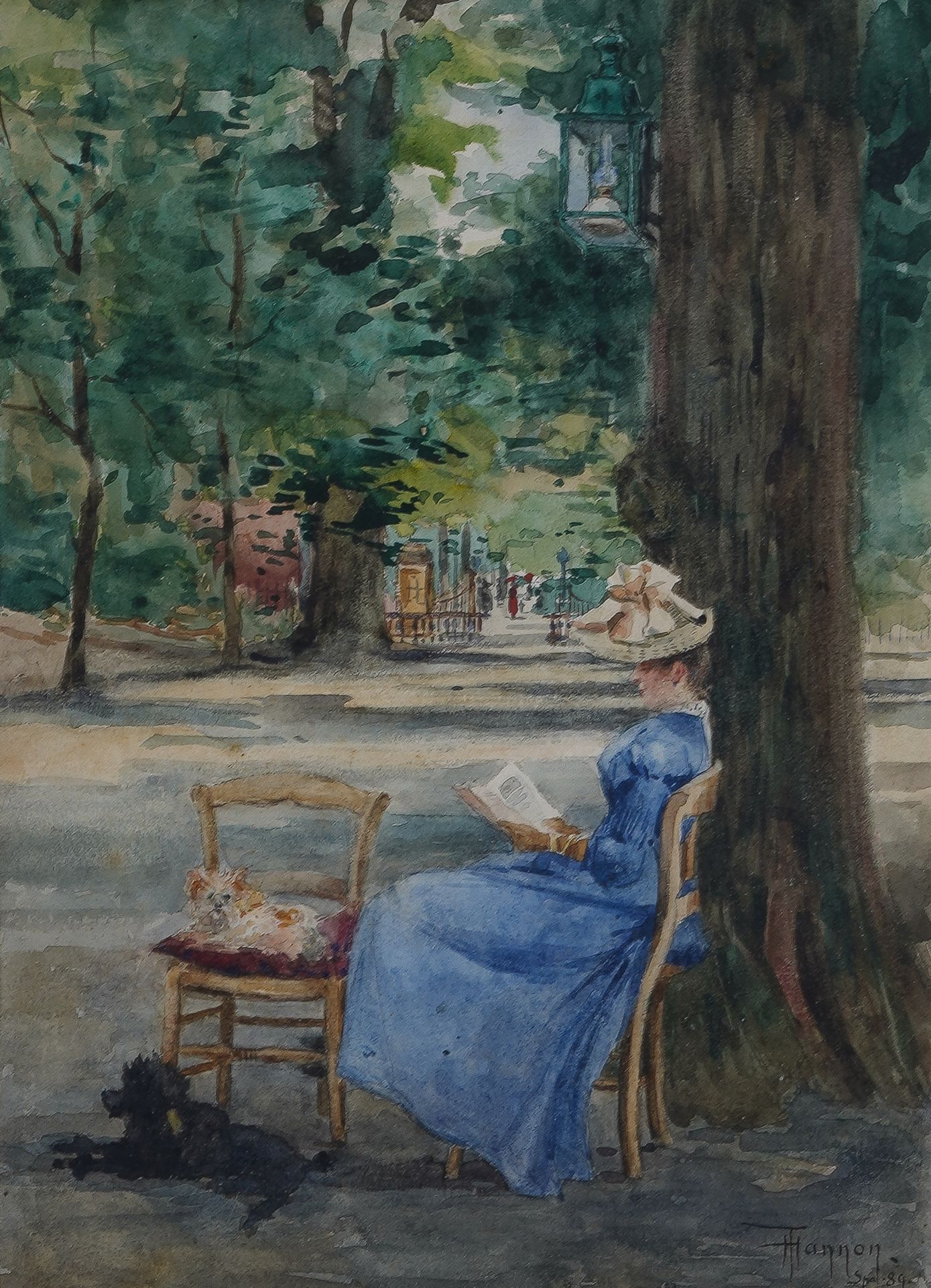 Théodore HANNON (1851-1916) Sans titre, (jeunes fille lisant à Spa), aquarelle s&hellip;