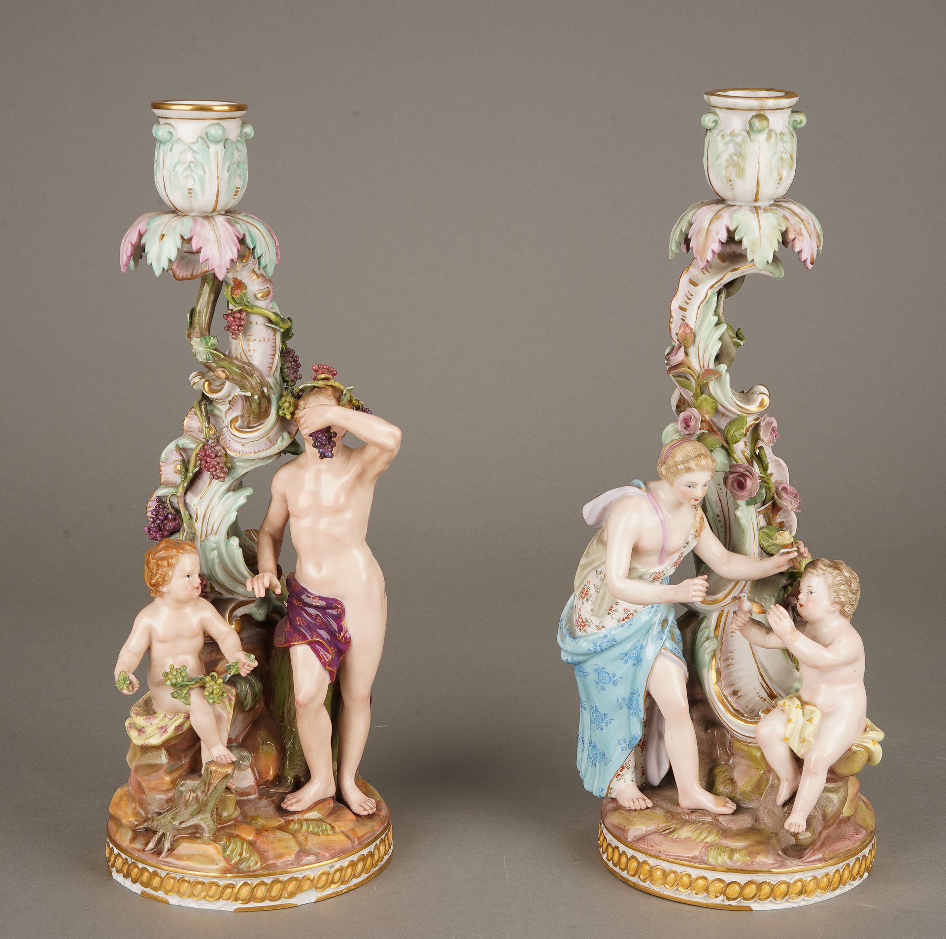 Allemagne, Meissen Pair of porcelain torches, allegories of spring and summer, m&hellip;