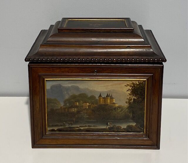 Null Caja de madera de palisandro con cuatro óleos sobre tabla que representan e&hellip;