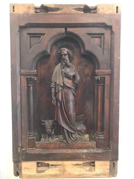 Null Carved oak panels (pulpit elements) - Christ and the 4 Evangelists with the&hellip;
