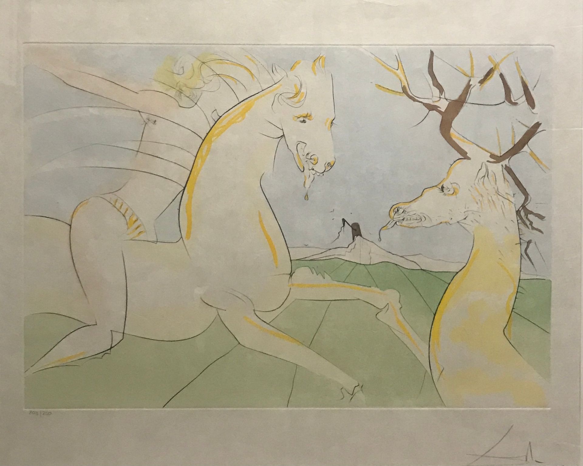Salvador DALI 1904-1989 萨尔瓦多-达利 1904-1989

"马和雄鹿"。

石版画。

左下角编号为203/250。

右下方空白处&hellip;