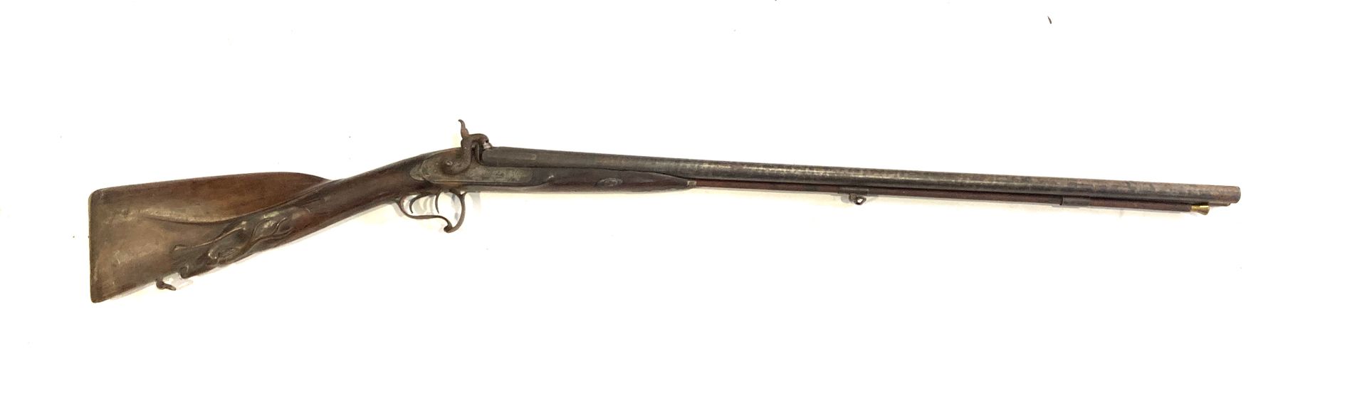 Null fusil de chasse à percussion, canons en table Damas de 80 cm, platines grav&hellip;