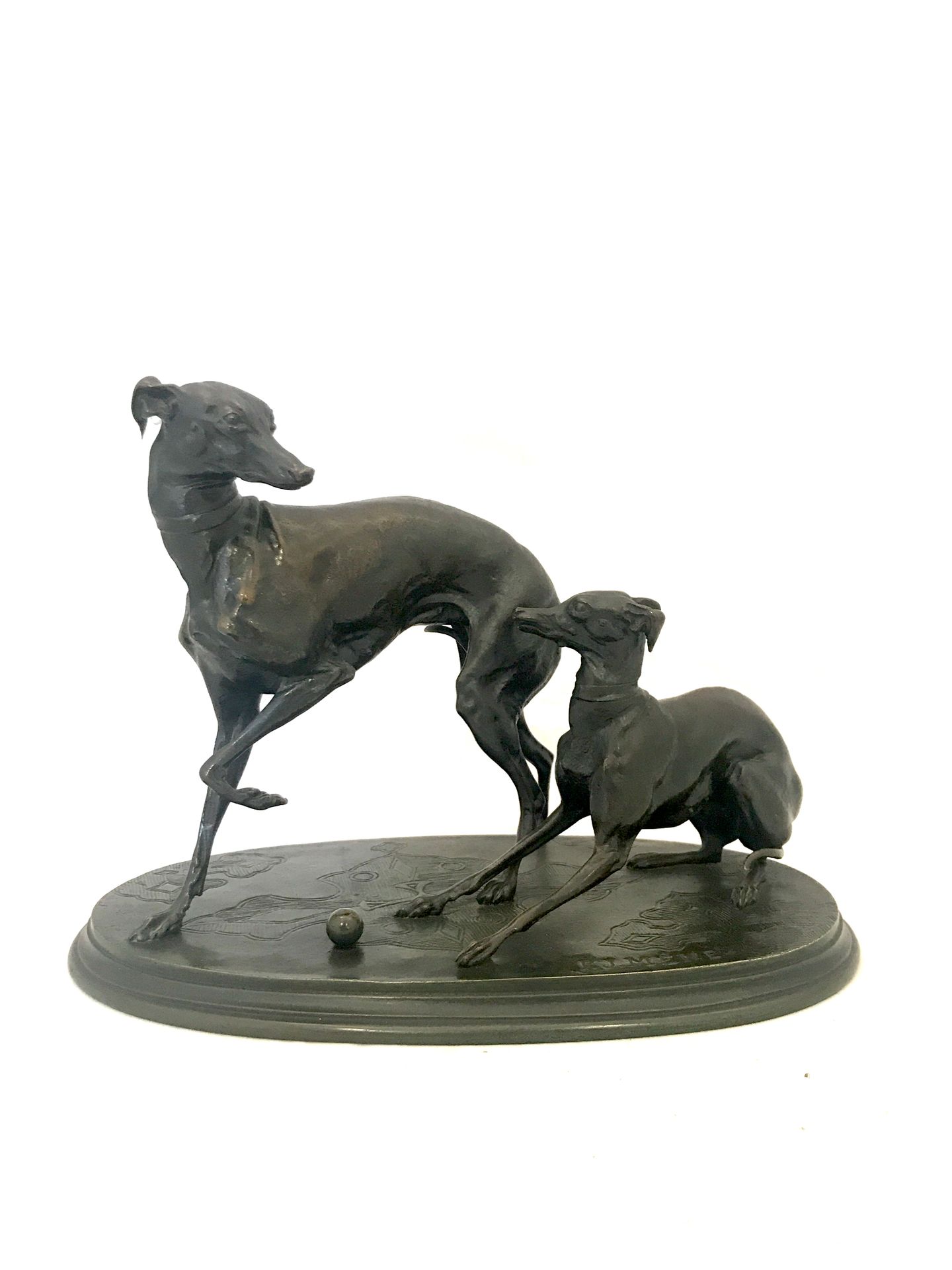 Null MENE Pierre-Jules 1810-1879, after

灰狗和惠比特犬。

"灰狗和惠比特犬

青铜色，带有深色的铜锈。

底座上有签&hellip;