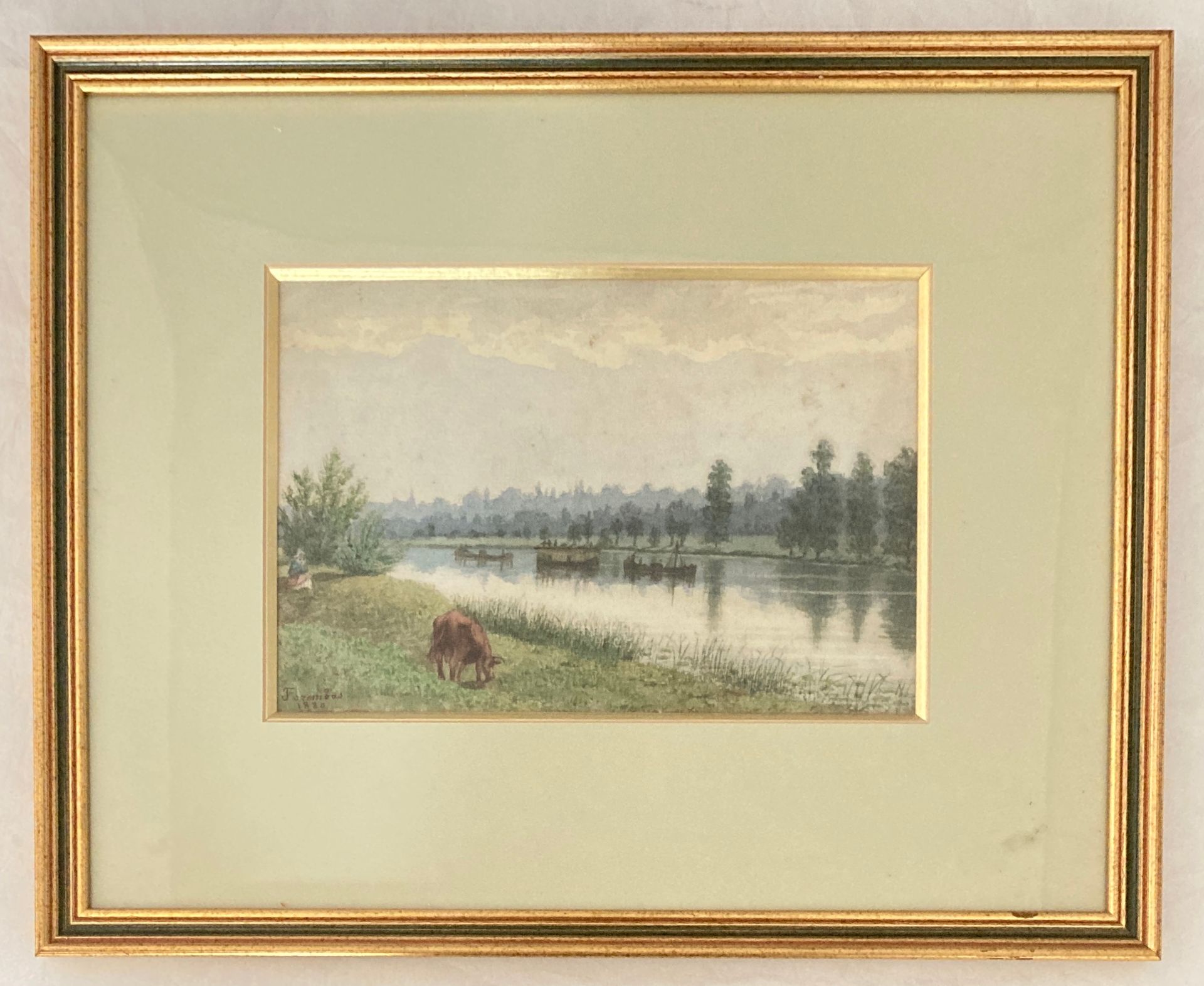 Null Charles Emile FOZEMBAS，《河》，水彩画，左下方有签名和日期1880。高度：17厘米。长度：25厘米。轻微的划痕。
