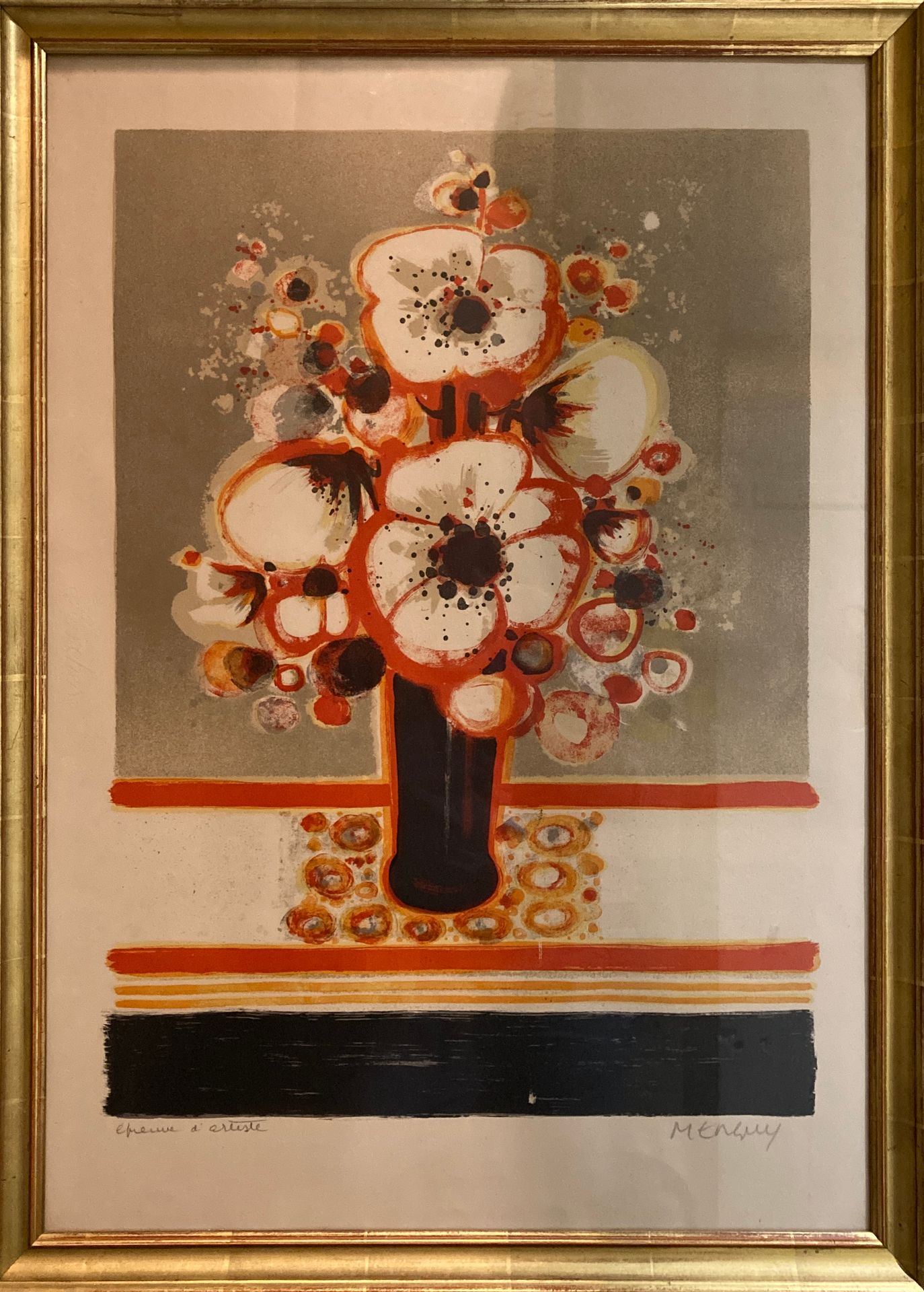 Null 
Frédéric MENGUY 1927-2007, bouquet de fleurs, lithograph, signed lower rig&hellip;