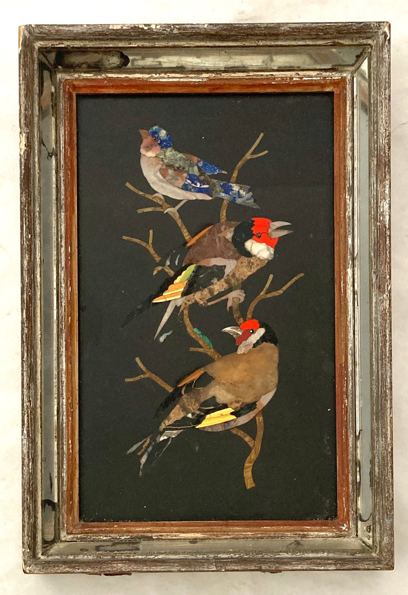 Null In a frame with parecloses, three birds in marquetry of hard stones. Height&hellip;