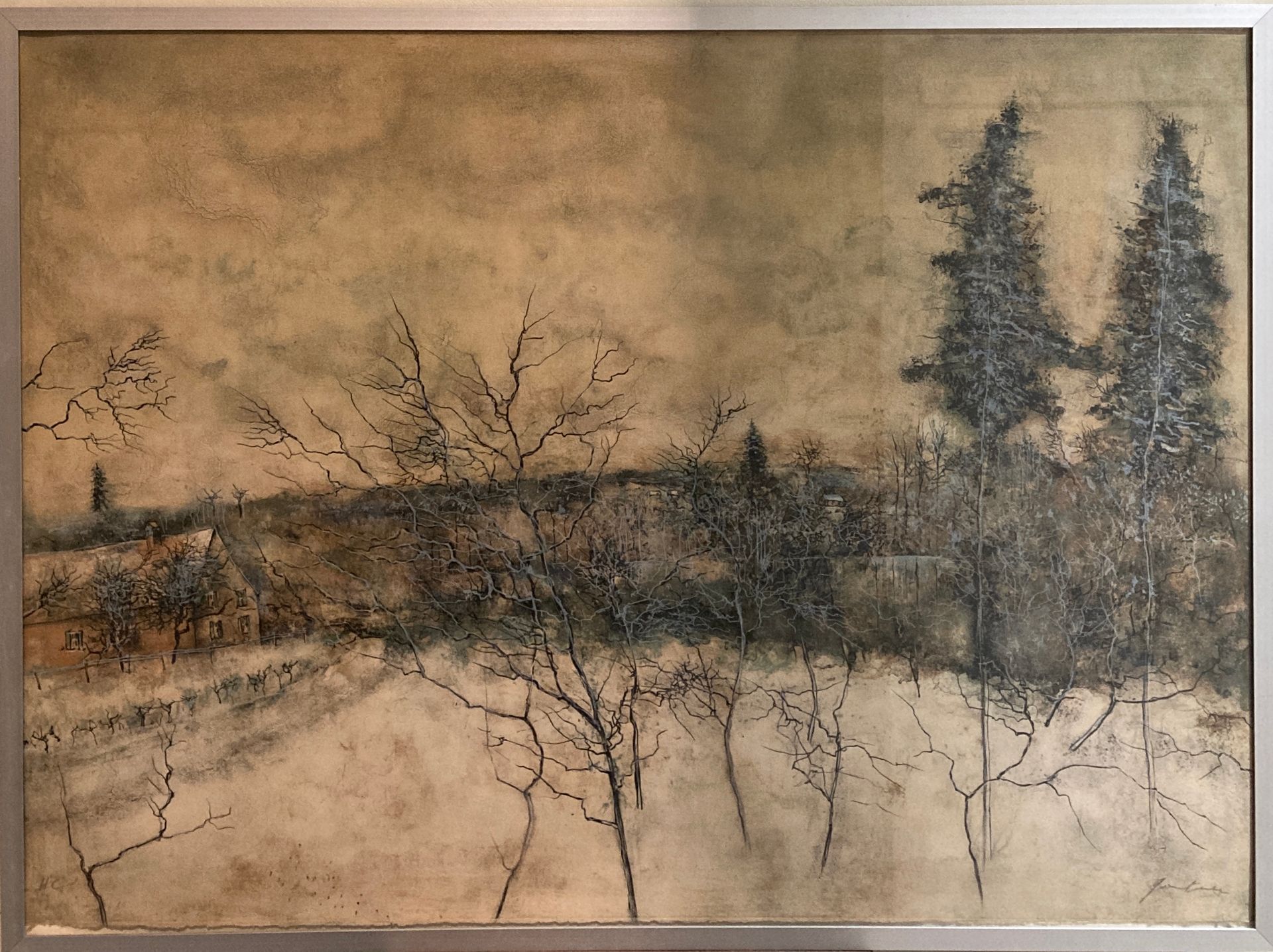 Null GARTNER, arbres en lisière de forêt, lithographie signée en bas à droite. E&hellip;