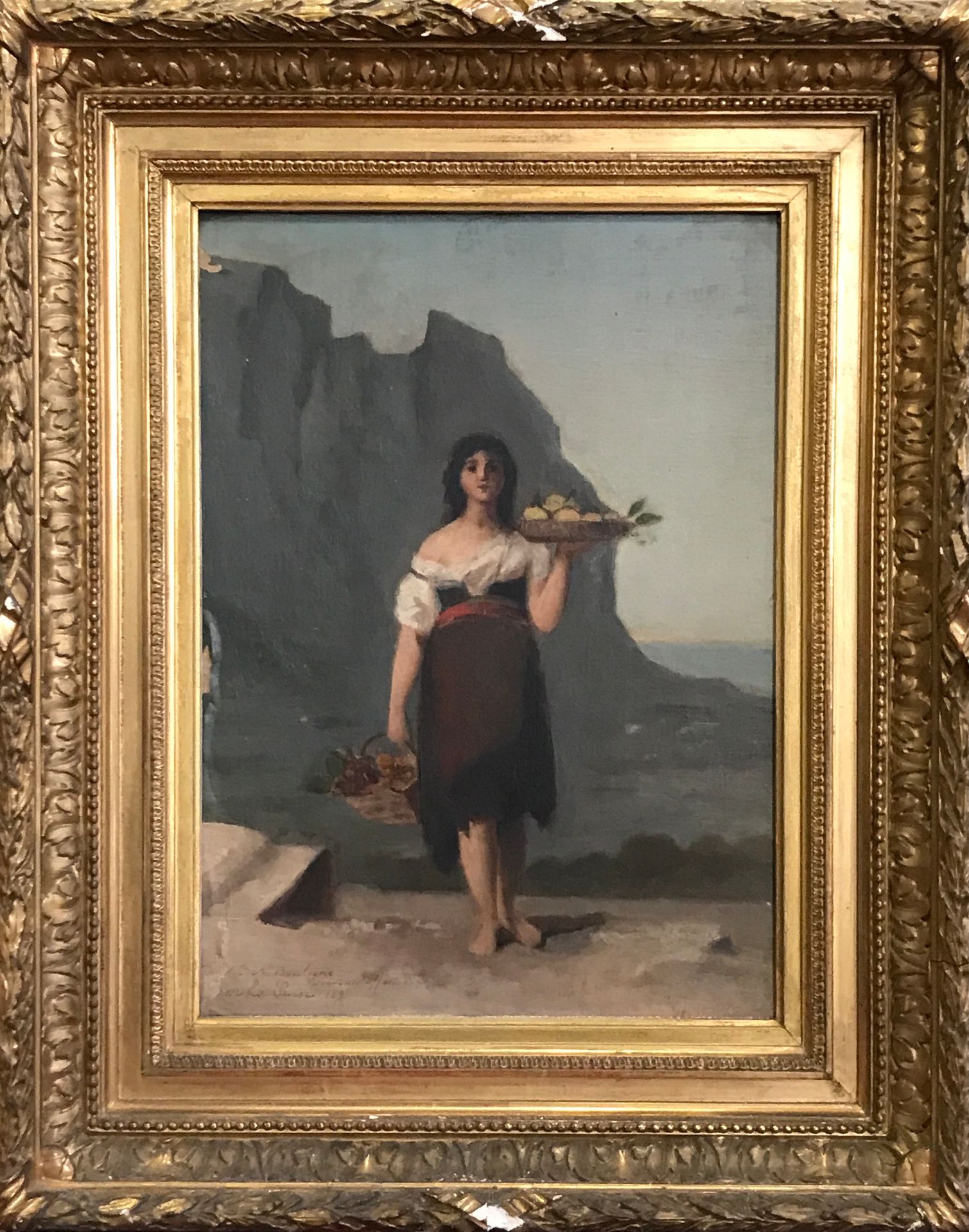 Null Emilie SAIN.拿着篮子的年轻女孩。布面油画，署名1891，左下角有 "Mlle A Boulogne, souvenirs affectue&hellip;