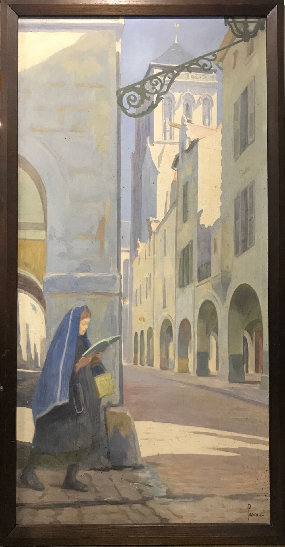 Null Eugène PASCAU (1875-1944) 拉罗谢尔的Pernelle街，从圣巴特勒米钟楼到圣路易大教堂的景色，一个年轻的奥古斯丁在阅读。 布&hellip;