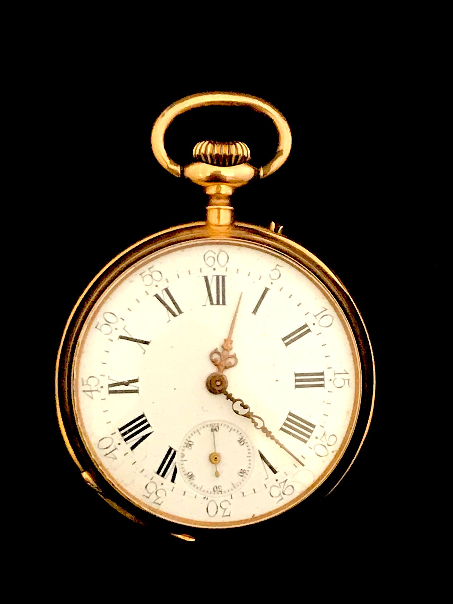 Null Reloj de bolsillo de oro rosa 750°/00, esfera esmaltada en blanco con númer&hellip;