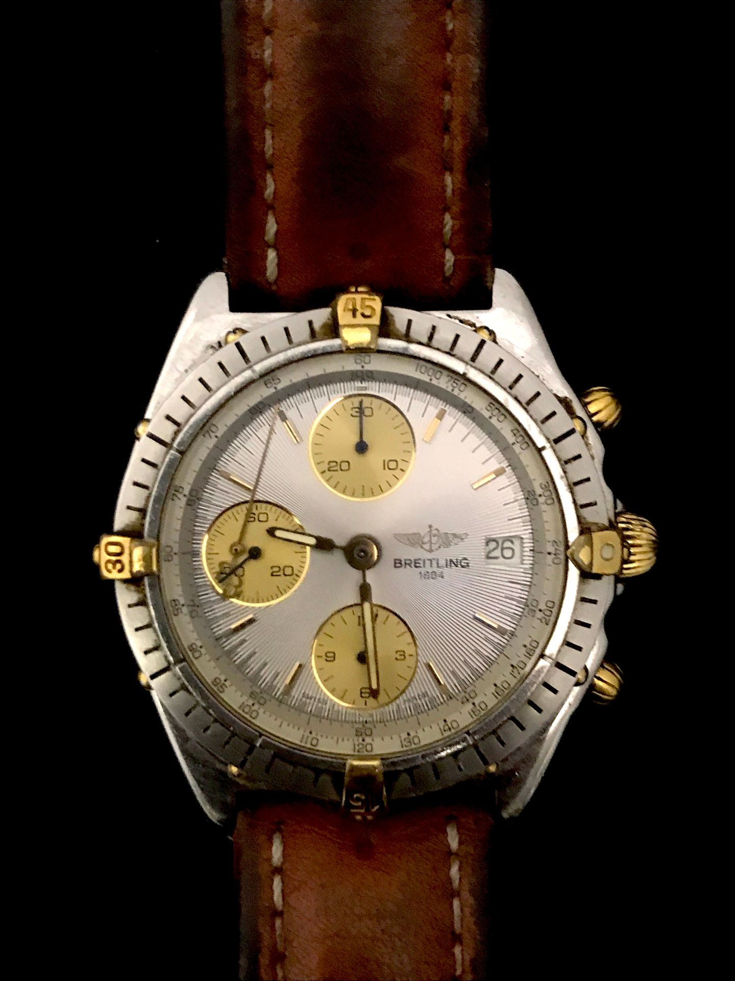 Null BREITLING Uhr Modell Chronomat. Stahl-Chrono, signiertes Zifferblatt, "Zähl&hellip;