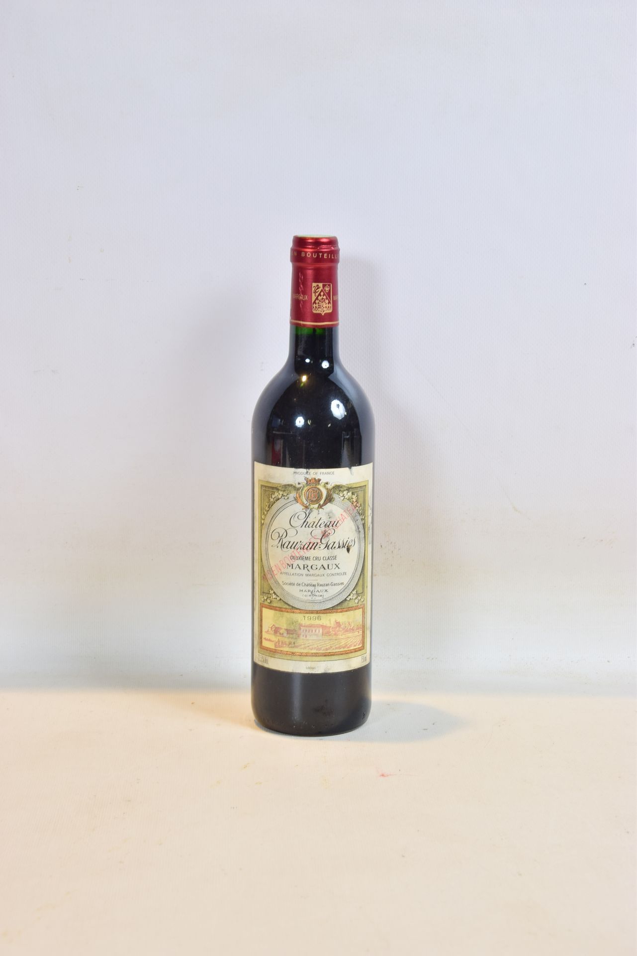 Null 1 Blle CH. RAUZAN GASSIES Margaux GCC 1996

	Faded, stained (1 small tear).&hellip;