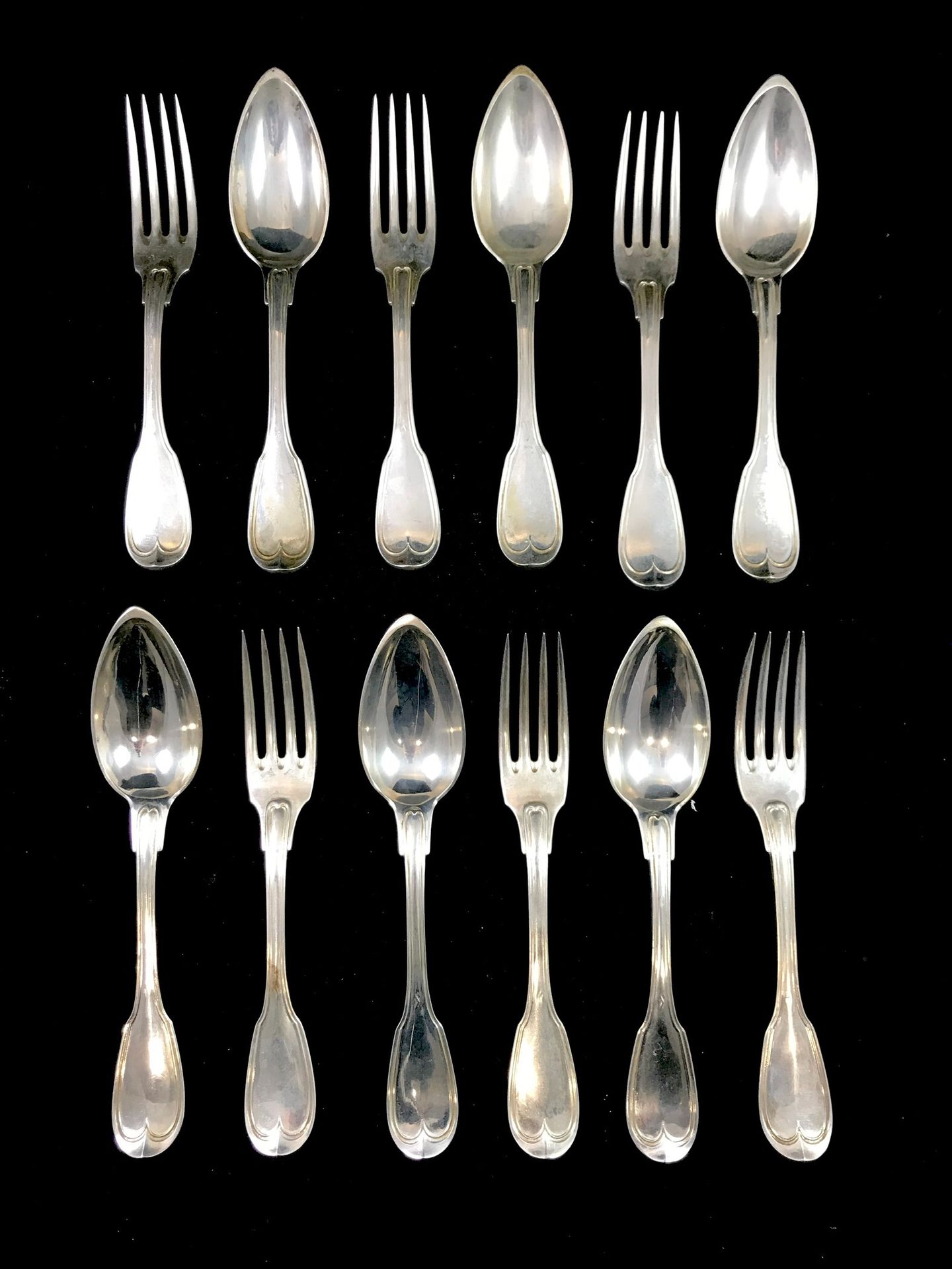 Null 
Set of 6 silver cutlery, net pattern, 800°/00. Marked ZIEGEL. Probably fro&hellip;