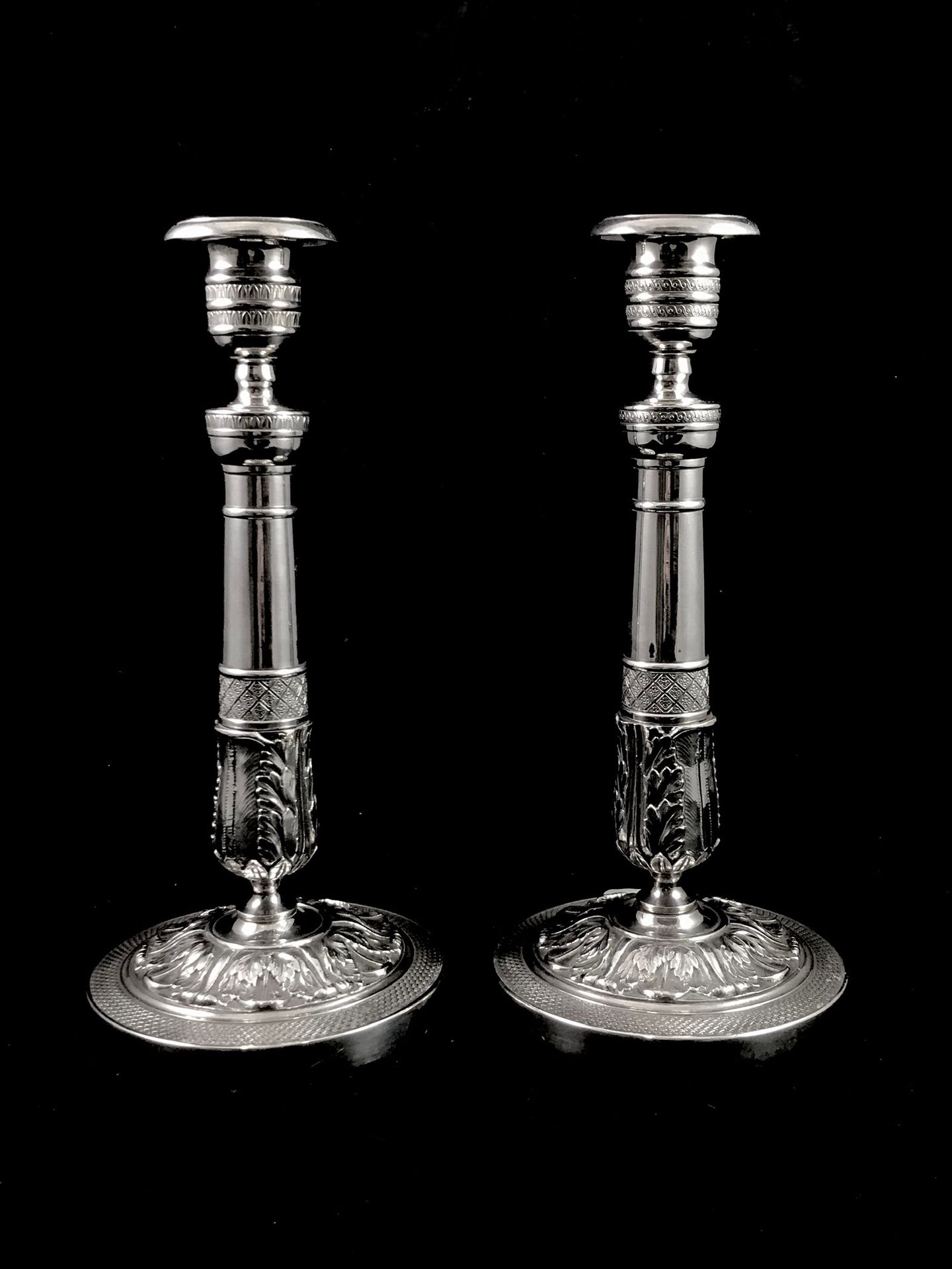 Null 
A pair of silver plated torches, acanthus leaves decoration, Restoration p&hellip;