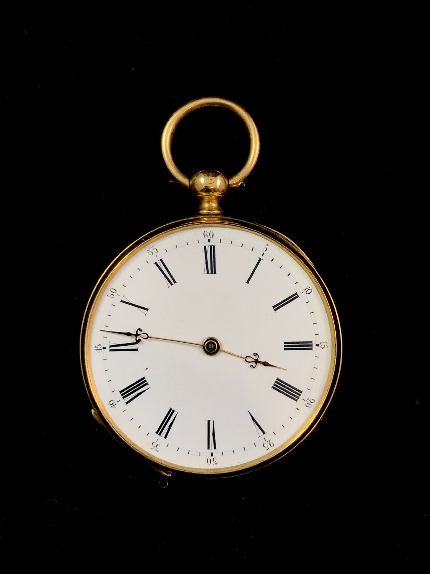 Null Montre de gousset en or jaune 18K (750°/00). Cadran émaillé blanc à chiffre&hellip;