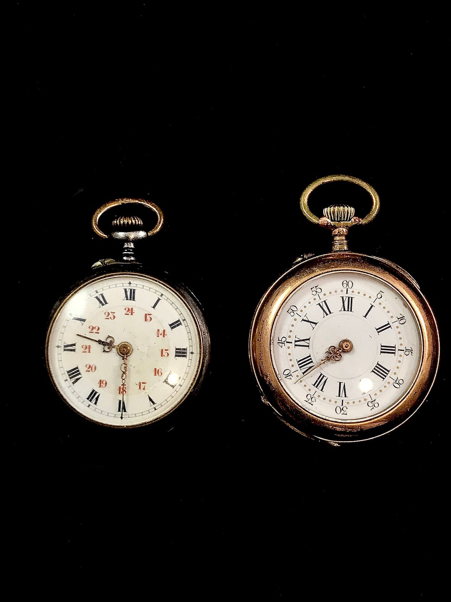 Null Two collar watches with white enamel dial, Arabic and Roman numerals, one i&hellip;