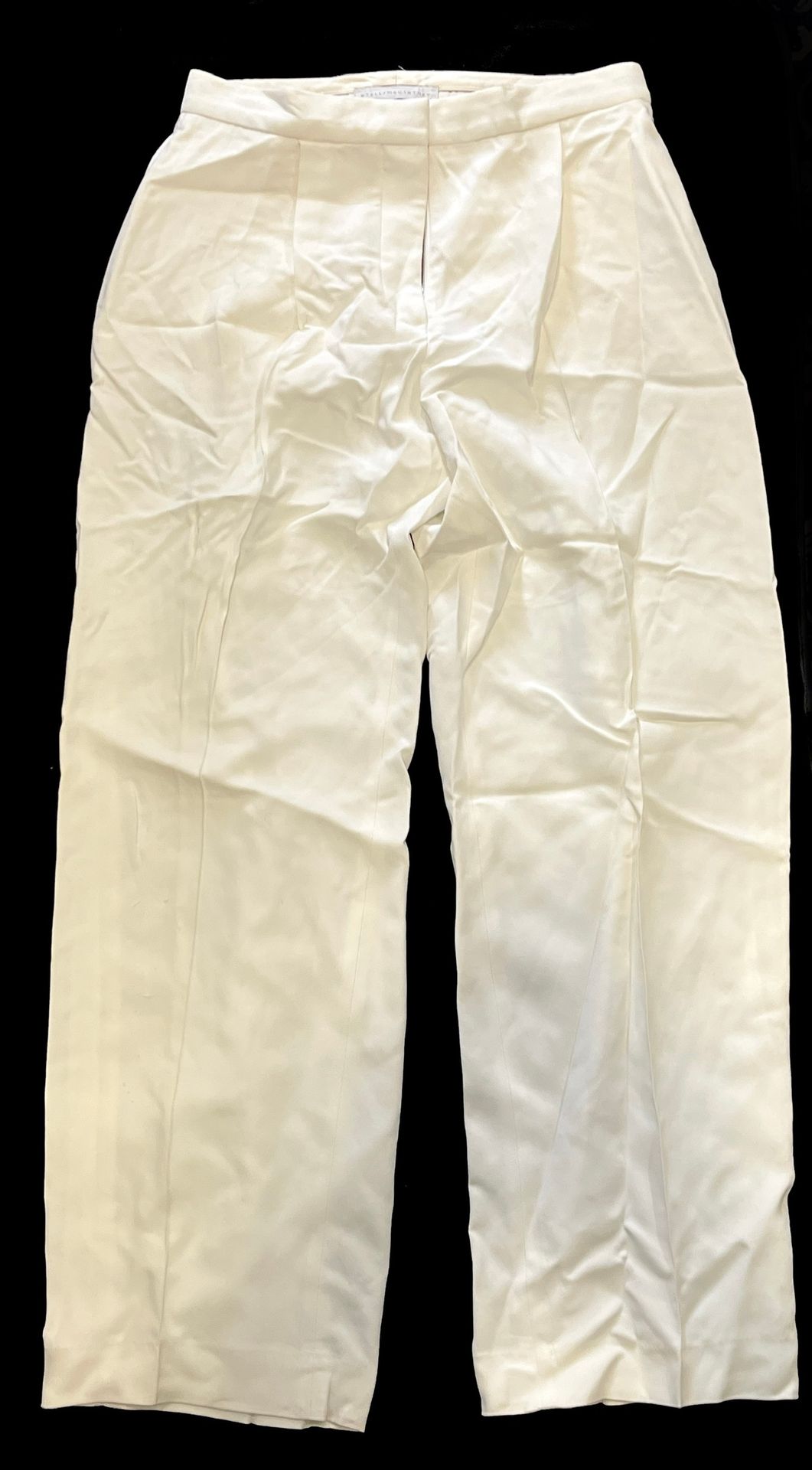 Null Stella McCartney - 米白色绉绸晚宴服长裤，两侧有聚酯斜纹。尺寸44。