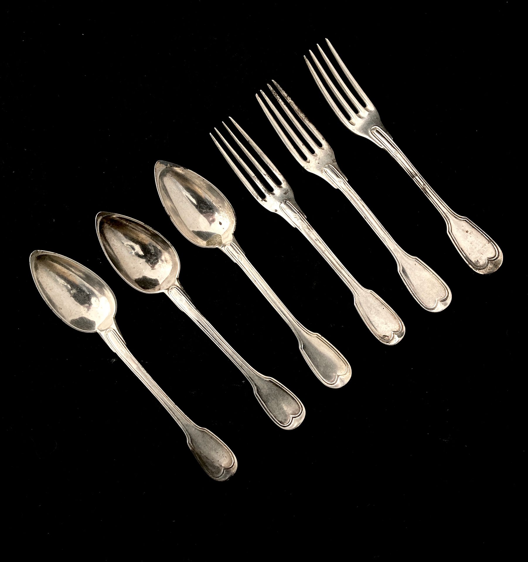 Null Set of three dessert servers 

in silver 950°/00

Made of pieces of differe&hellip;