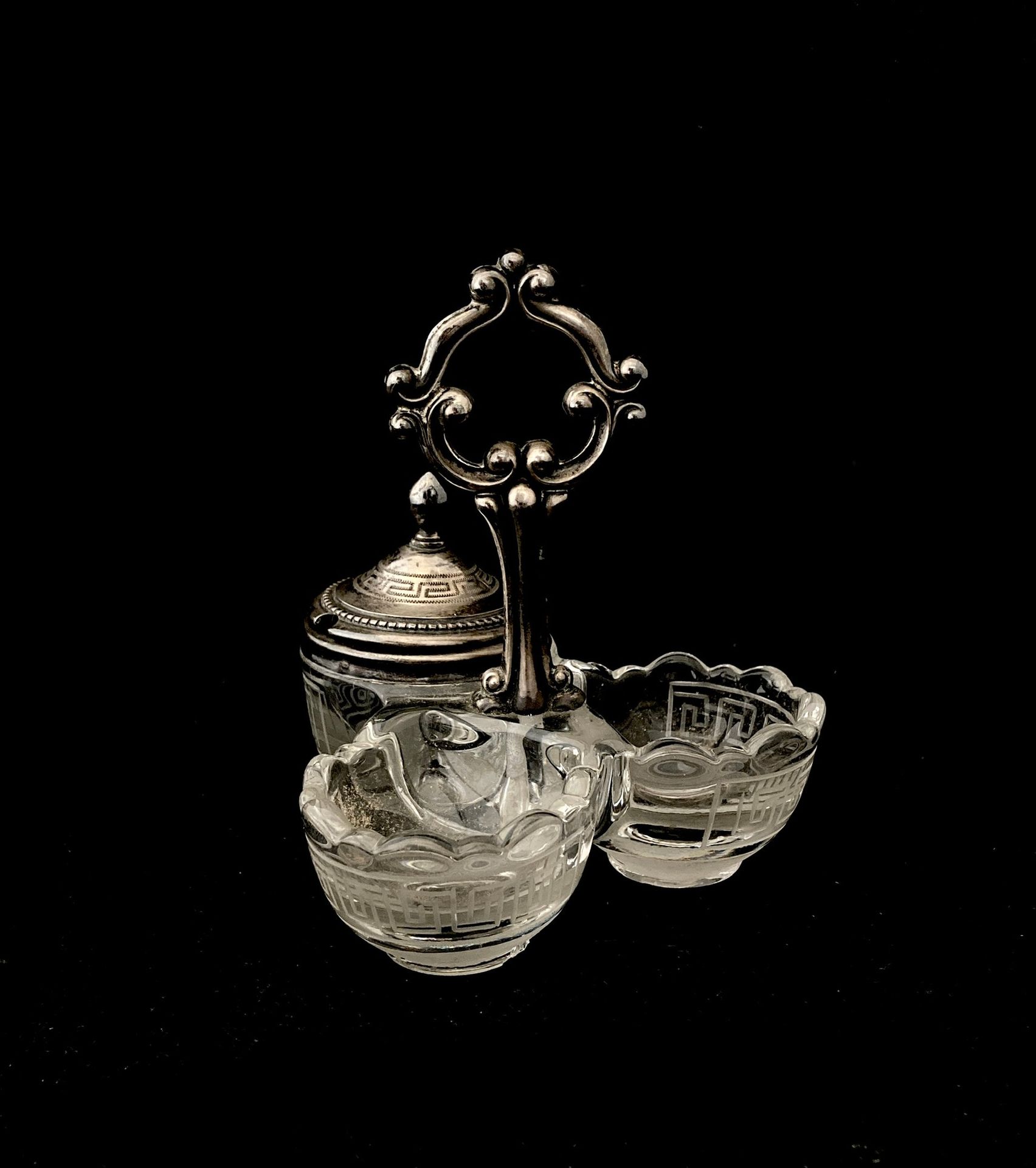 Null Saltcellar mustard pot 

in molded and engraved glass with Greek decoration&hellip;