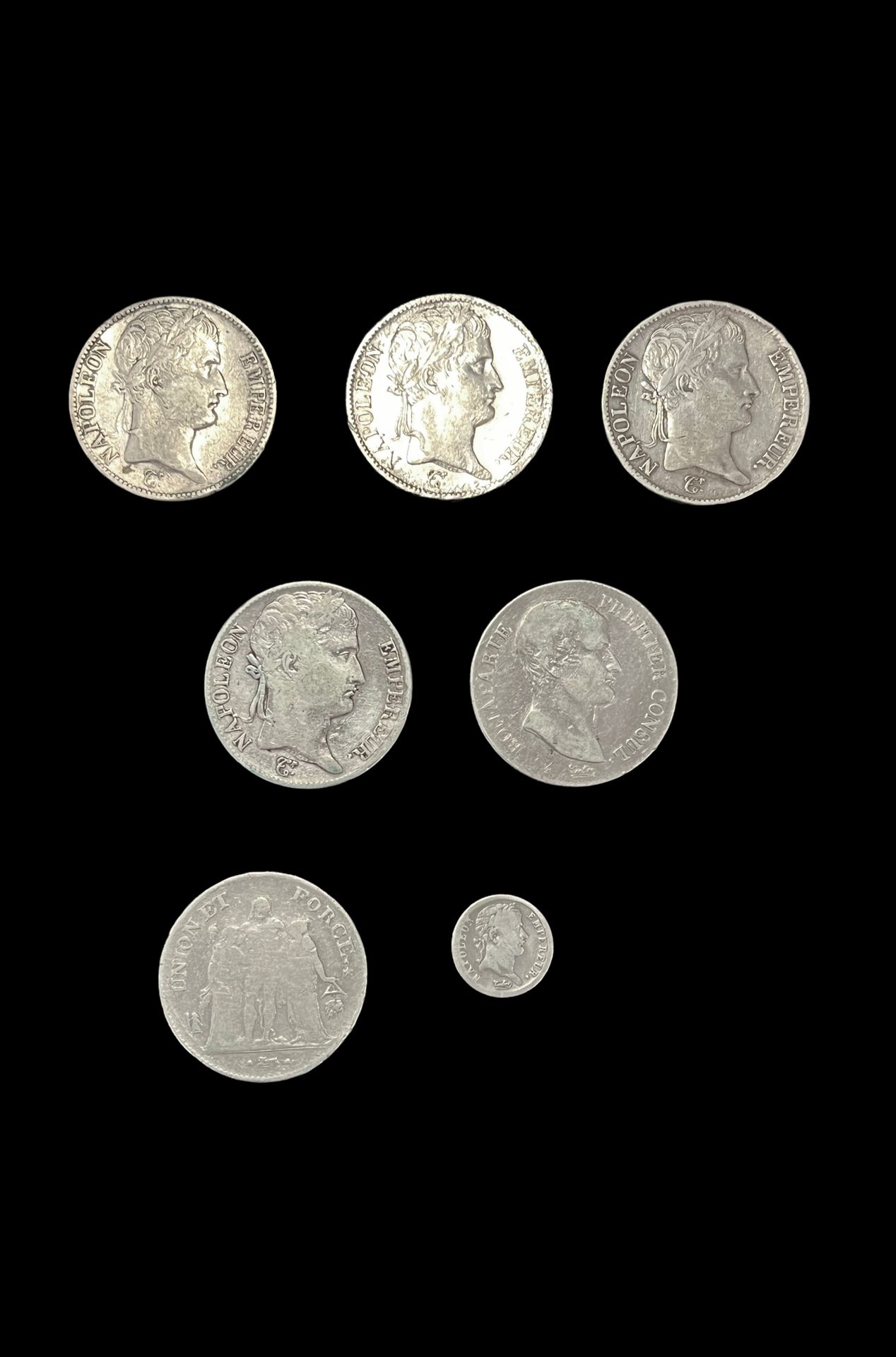 Null Suite of 7 silver coins including :

- 5 francs French Republic year 8 (179&hellip;