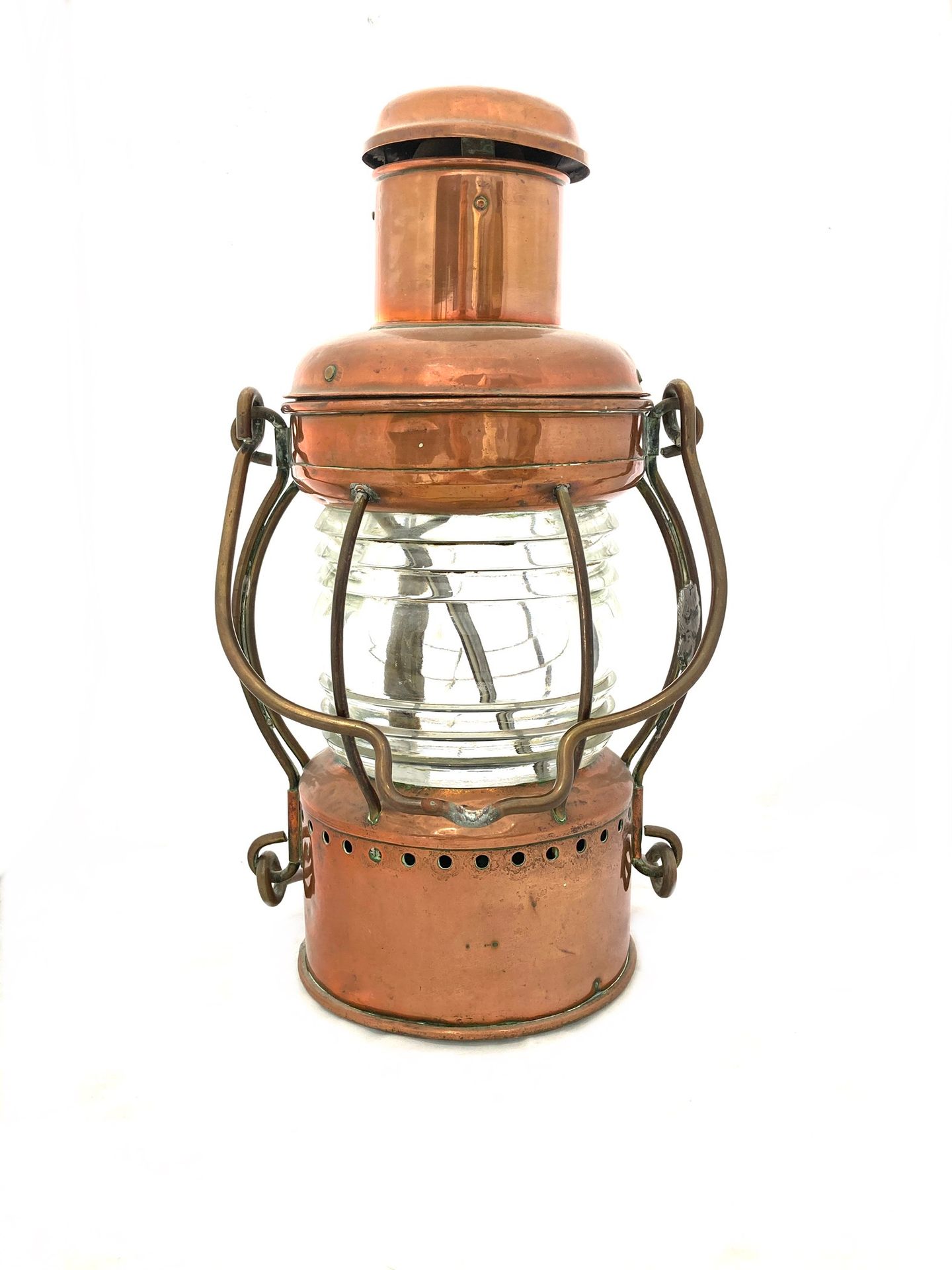 Null Lantern of boat out of copper and glass, assembled with electricity. Crack &hellip;