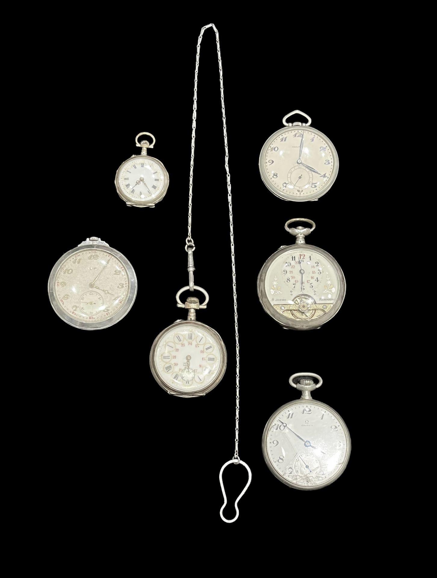 Null Suite of 6 silver and silver-plated metal pocket watches.

Total gross weig&hellip;