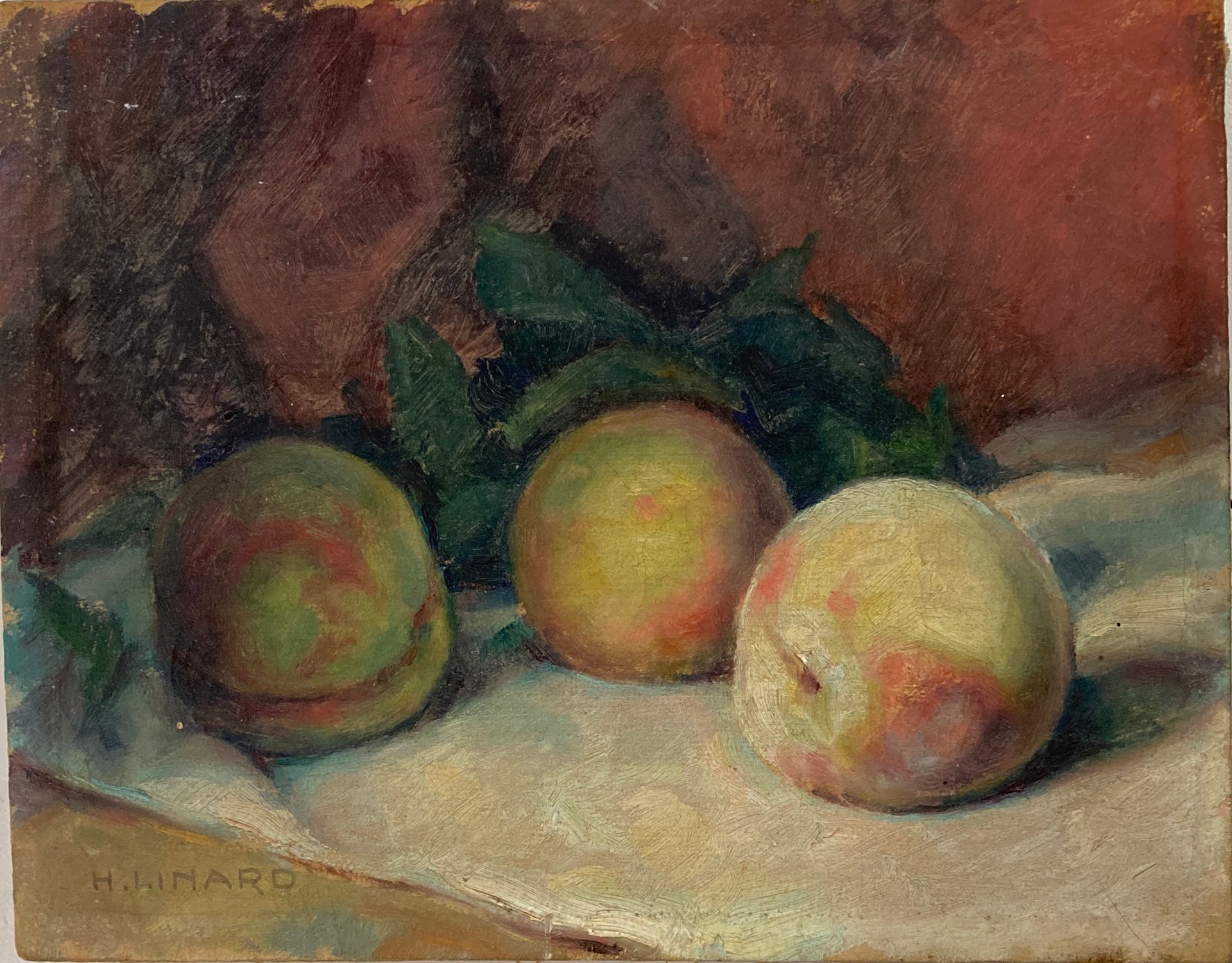 Null Henri LINARD生于1906年

桃子的静物。

布面油画，左下方有签名。高度：19厘米。长度：24厘米。