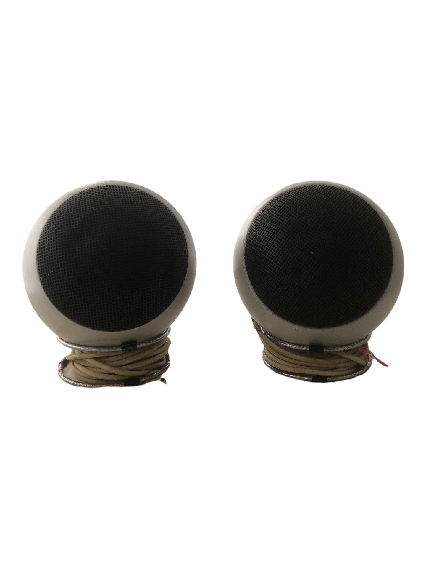 Null GRUNDIG, pair of spherical speakers and their support in stainless steel. H&hellip;