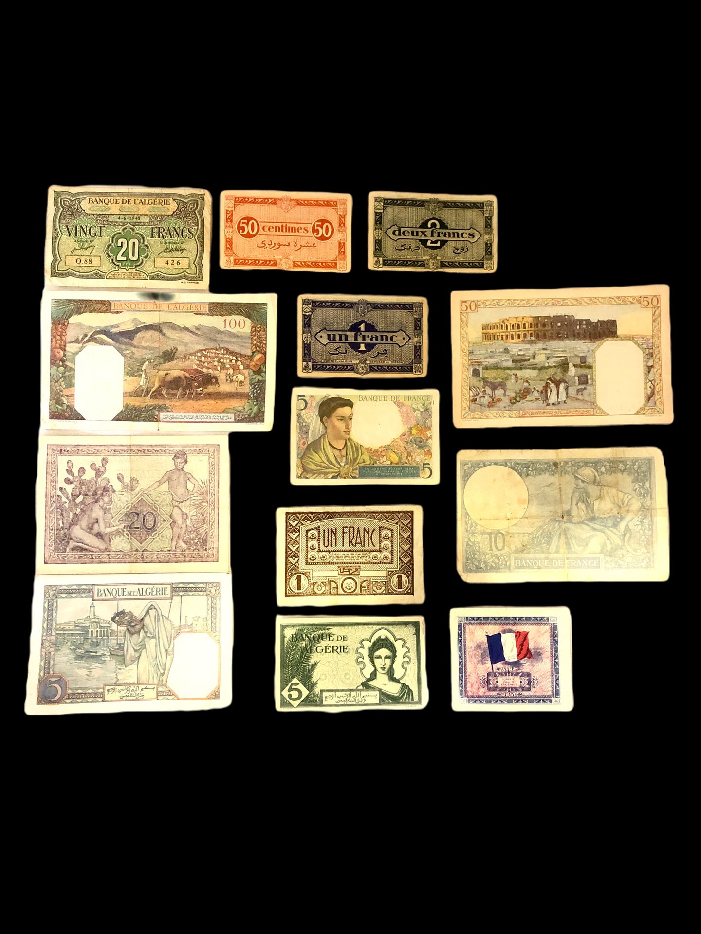Null Suite of 24 bills including :

- X8 Bank of Algeria 5 francs 1941.

- Bank &hellip;