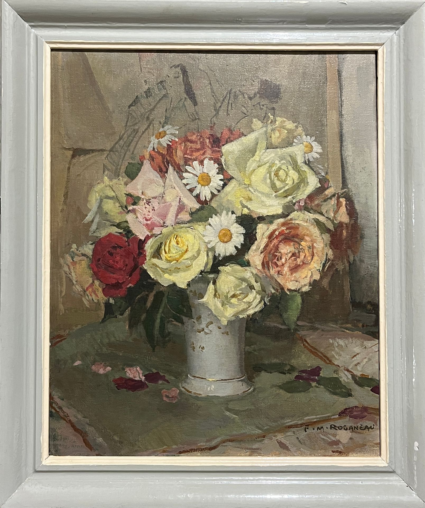 Null François Maurice ROGANEAU (1883-1973).

Bouquet di rose.

Olio su tela firm&hellip;
