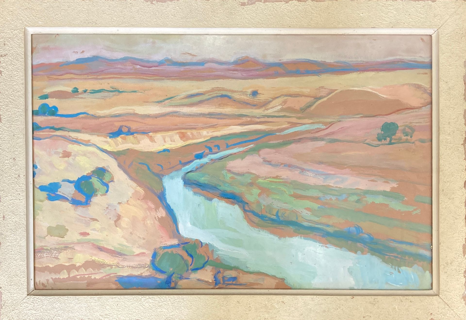 Null 归功于奥古斯丁-费兰多 1880-1957年
布哈尼菲亚的河
纸上水粉画。
无签名。
高31厘米。长49厘米。