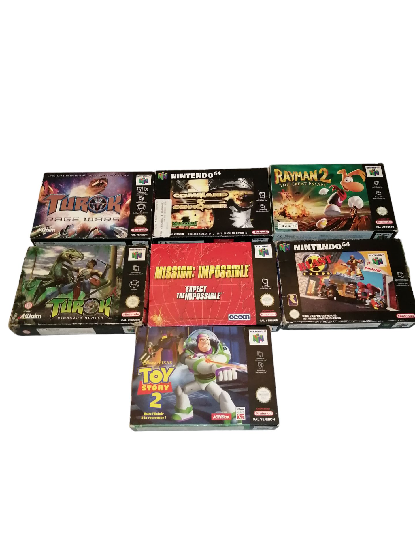 Null NINTENDO 64 - Lot de 7 jeux Nintendo 64:
Turok, 
Command Conquer, 
Rayman I&hellip;