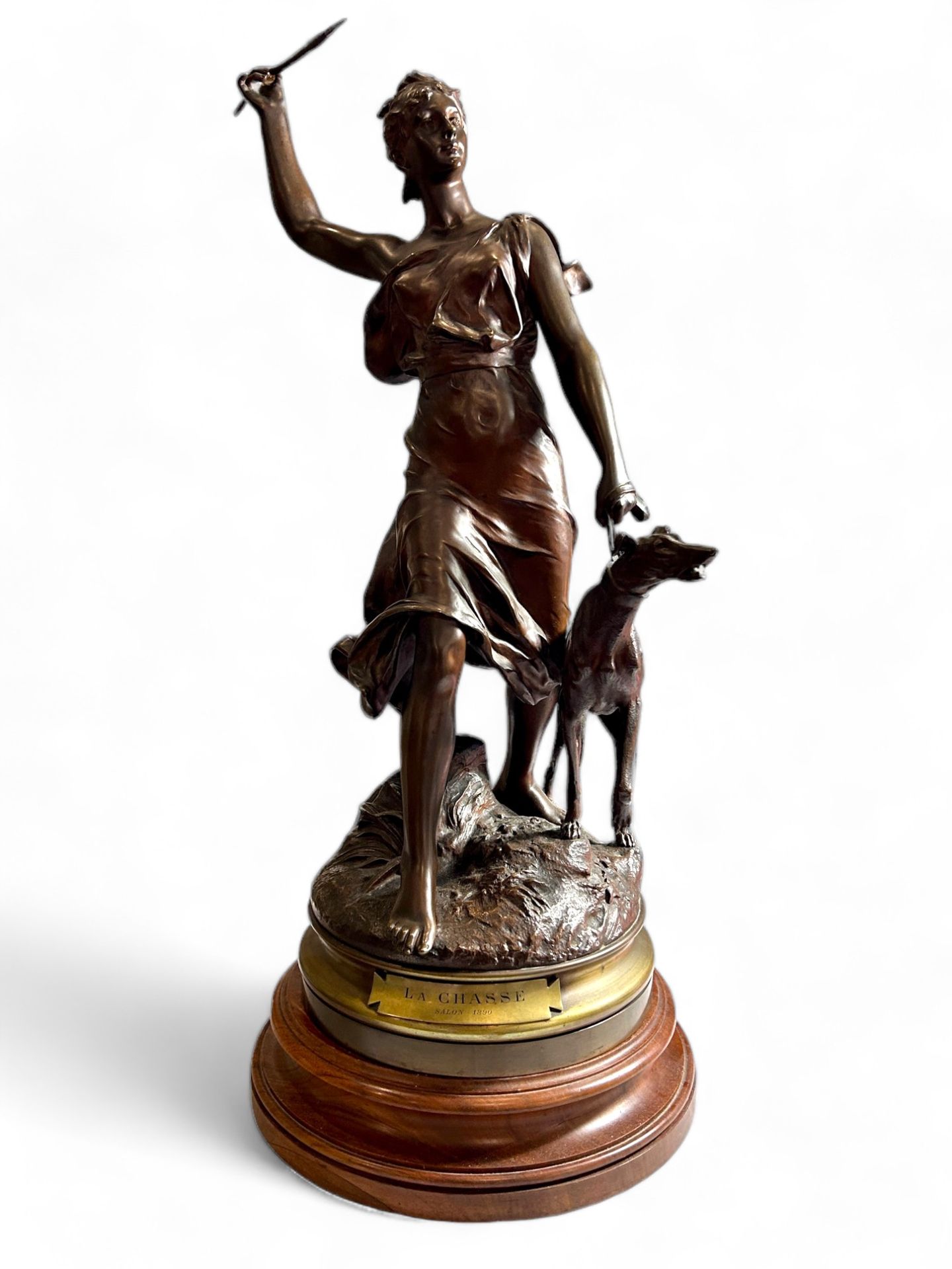 Null Ecole française du XIXe 
La Chasse
Sculpture en bronze à patine médaille, t&hellip;