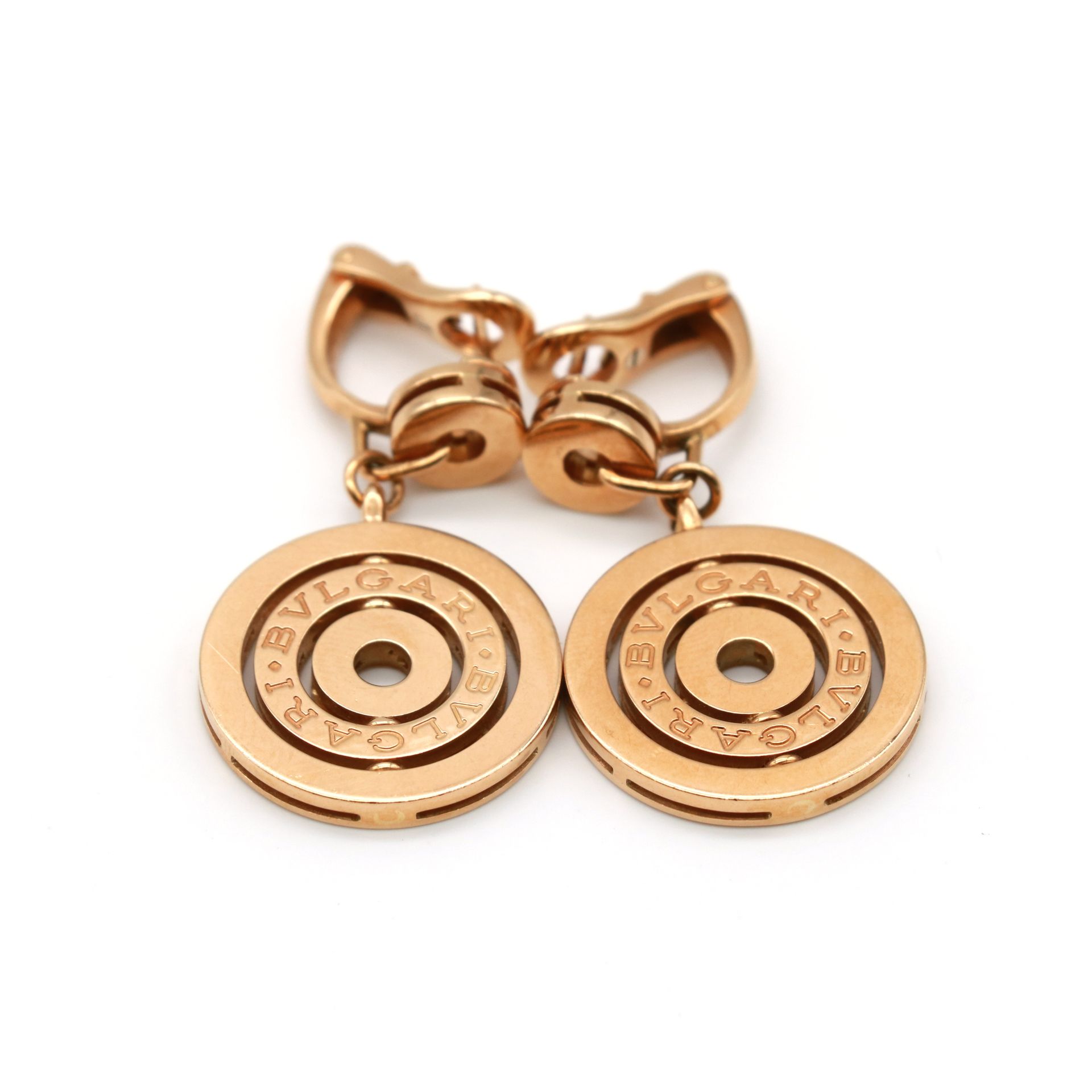 Bulgari , Astrale 18K黄金半铰链式耳环，带圆形吊坠

刻有宝格丽字样并签名

约2000年

重量 : 23,9 g