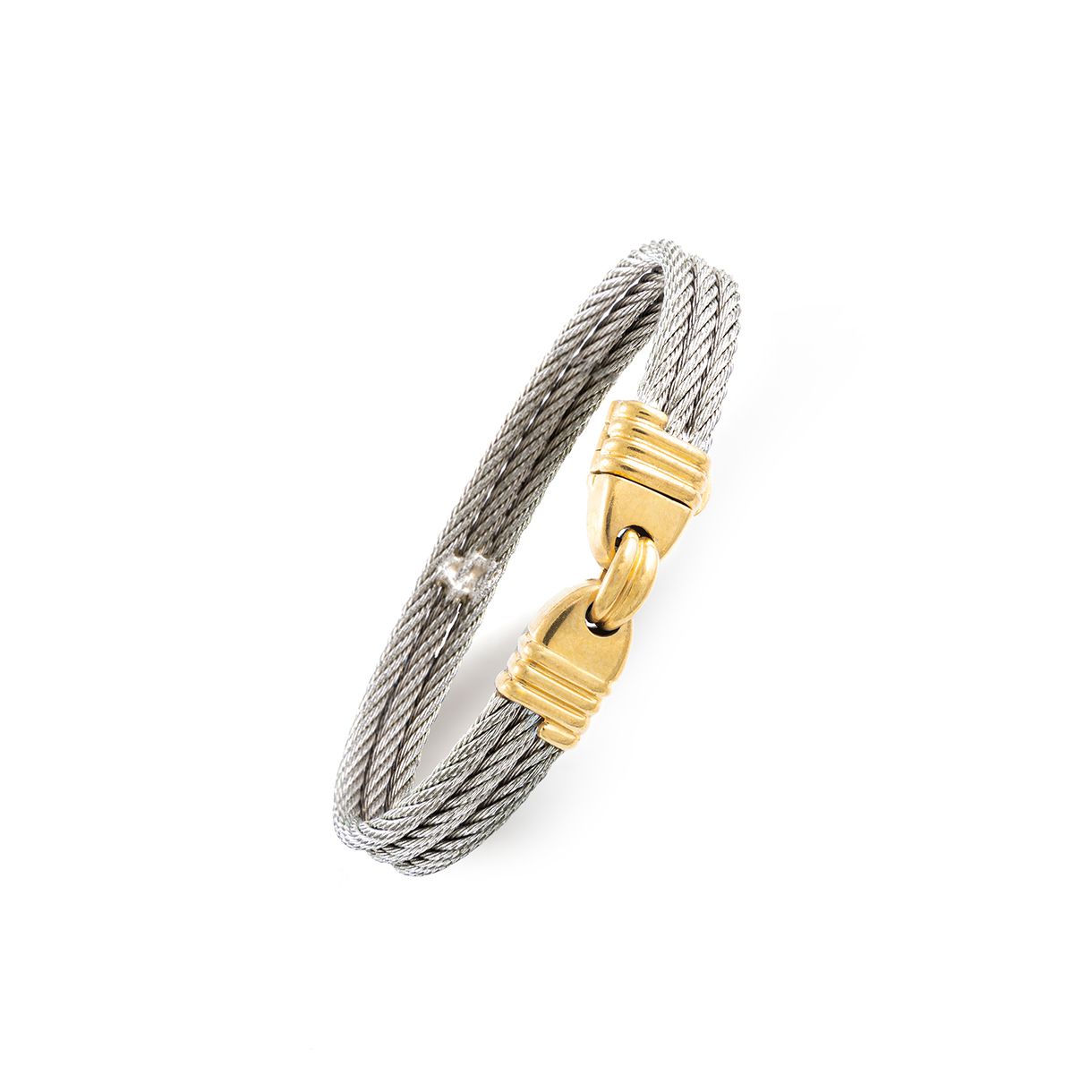 FRED Twisted steel and 18 ct yellow gold bracelet 

Signed Fred Force 10, French&hellip;