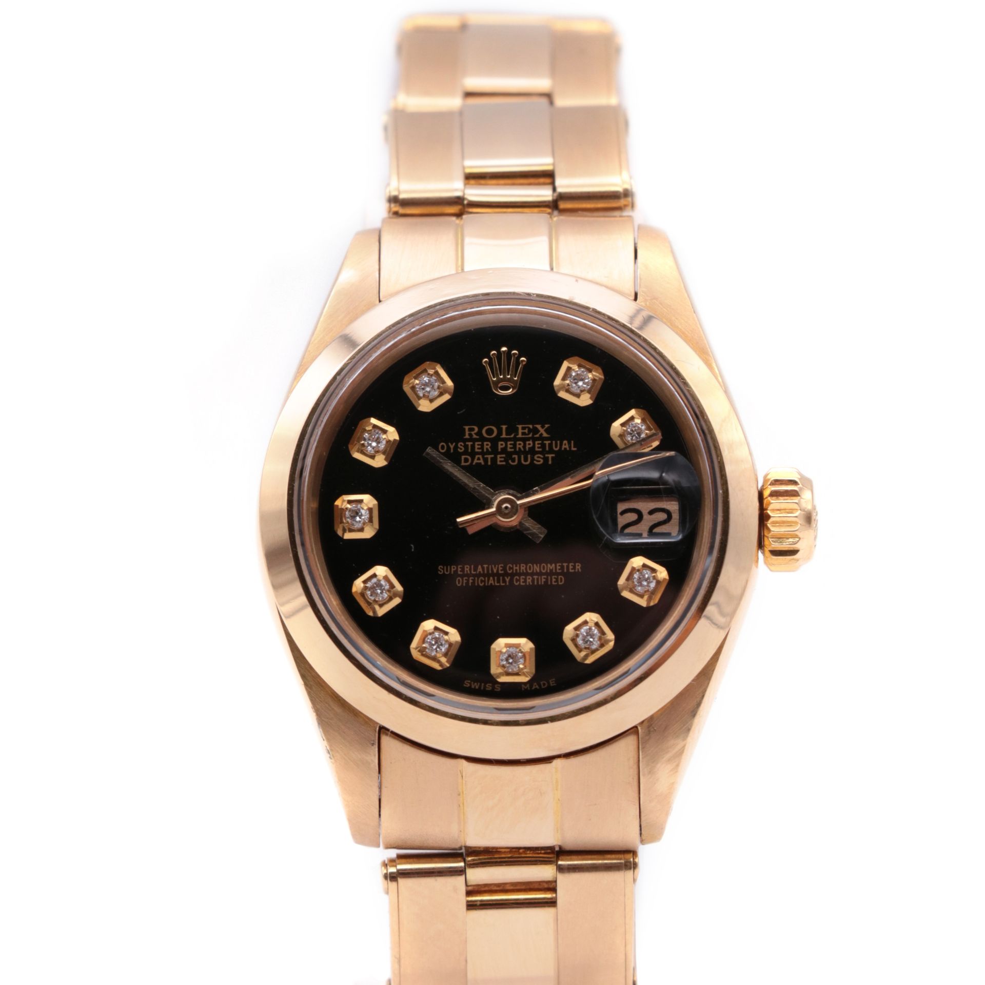 ROLEX, Oyster perpetual DateJust 
Das Gehäuse aus 18 Karat Gelbgold

Das runde Z&hellip;