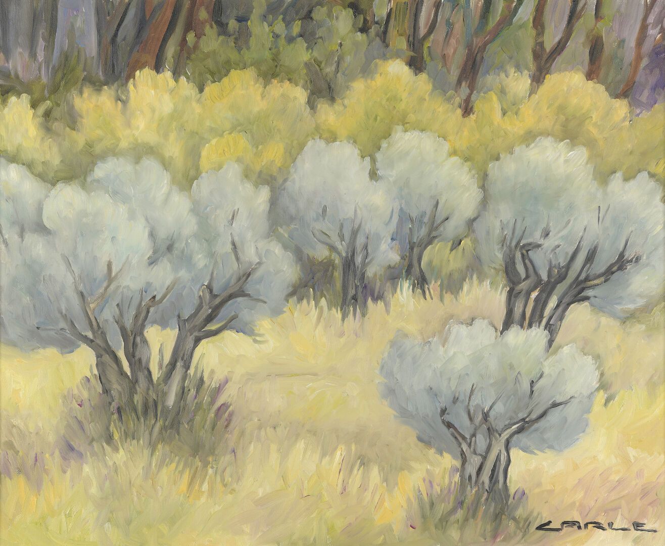Null Jean-Louis CARLE (1938-2003). 

"The olive trees in Beau-Veze". 

Oil on ca&hellip;