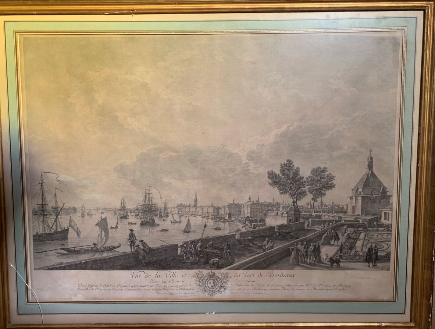 Null Pair of 18th century black engravings: view of the city and port of Bordeau&hellip;