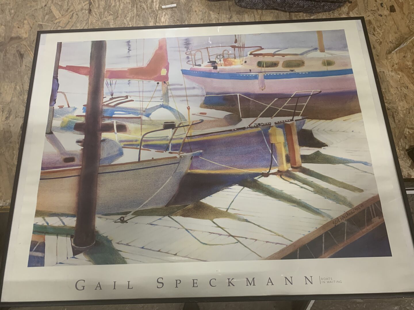 Null 
Lot de pièces encadrées comprenant :

affiche Gail Speckmann Bateau au por&hellip;